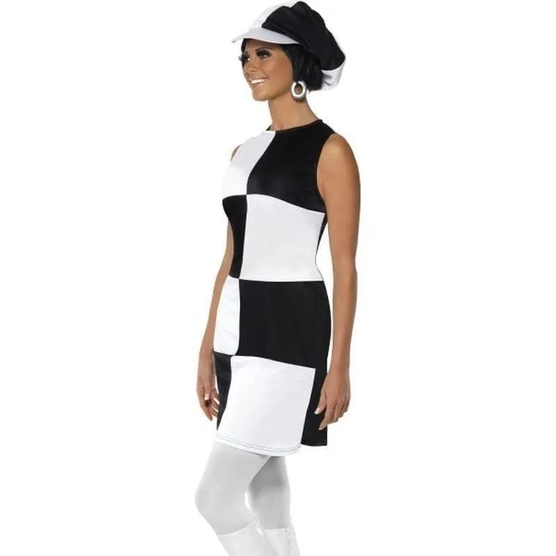 60s Party Girl Costume Adult Black White Dress Hat