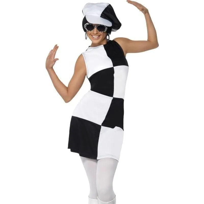 60s Party Girl Costume Adult Black White Dress Hat