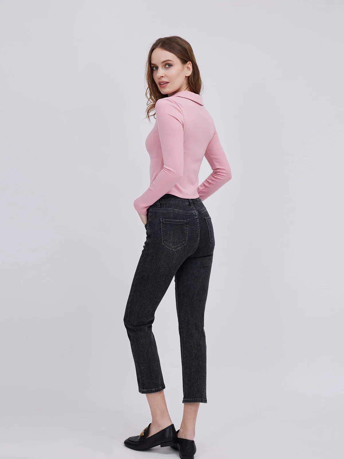 ASOBIO Long Sleeve V-Neck Ribbed Knit Shirt