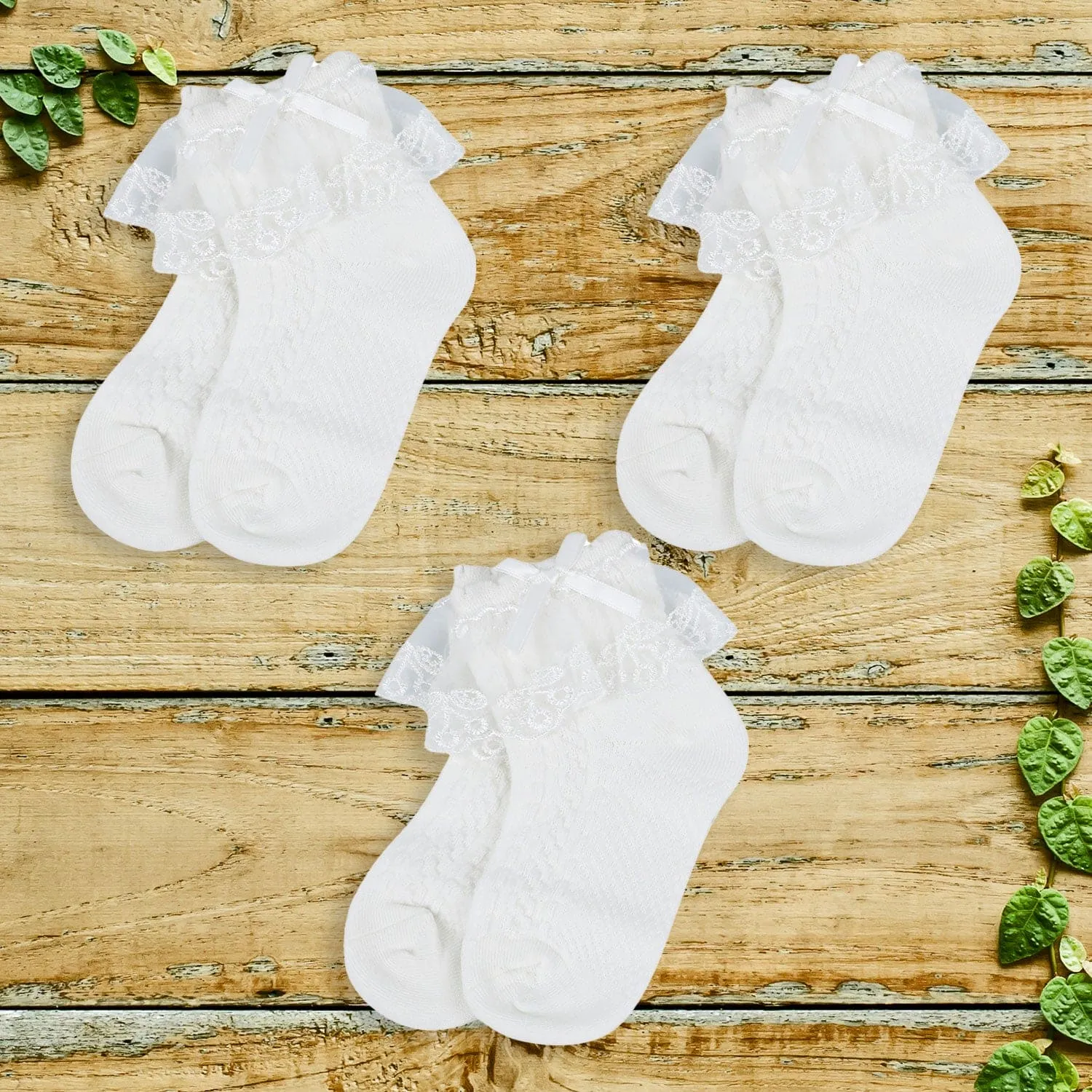 Baby Moo Lace Frill Soft Socks Pack of 3 - Cream