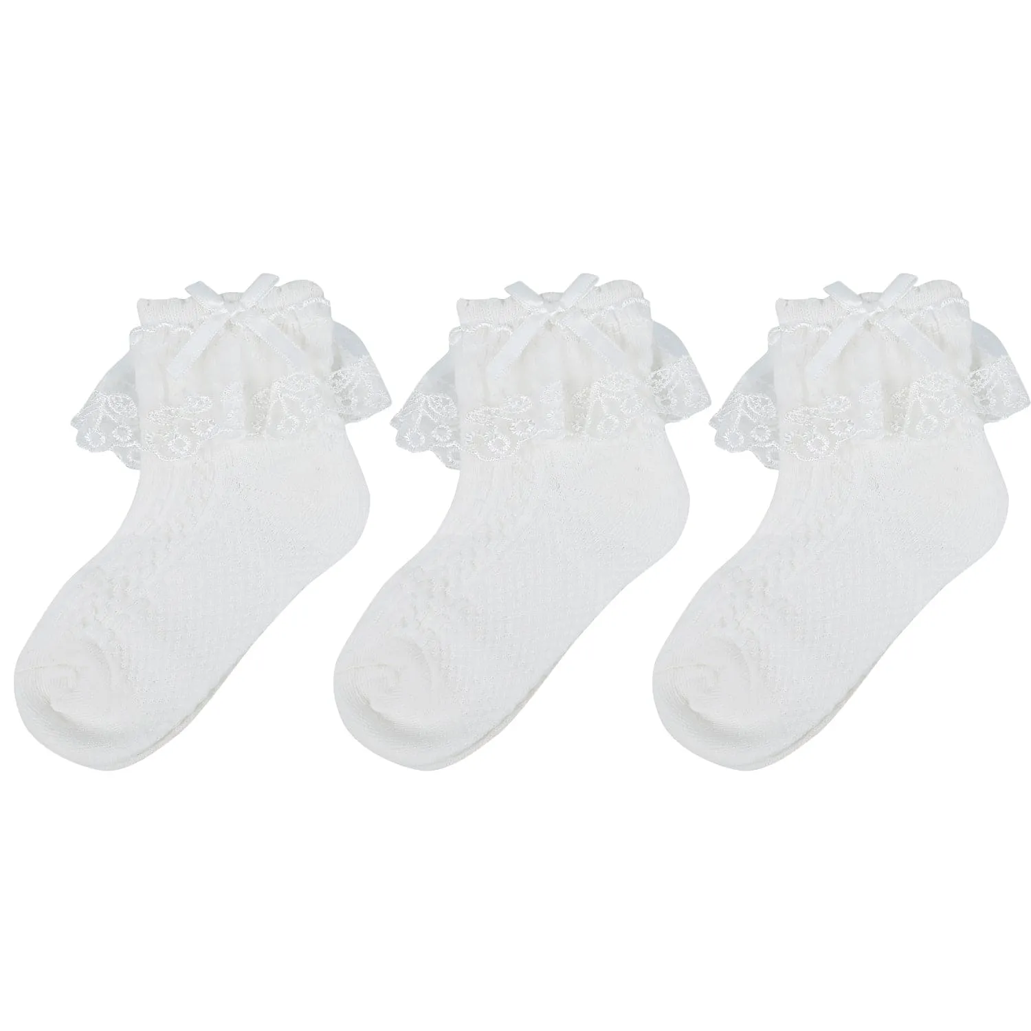 Baby Moo Lace Frill Soft Socks Pack of 3 - Cream