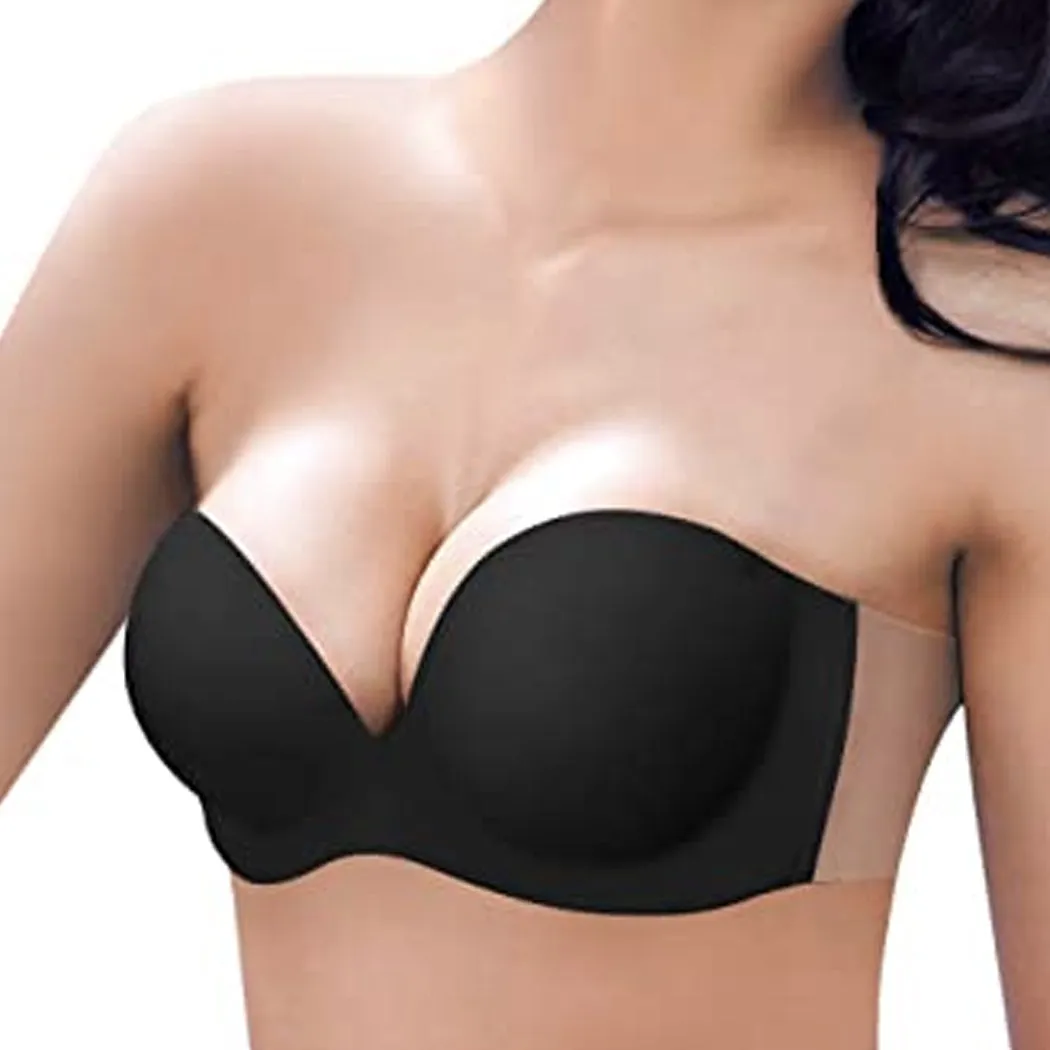 Backless, Strapless Invisible Bra With Adhesive Wings - Size C- Black