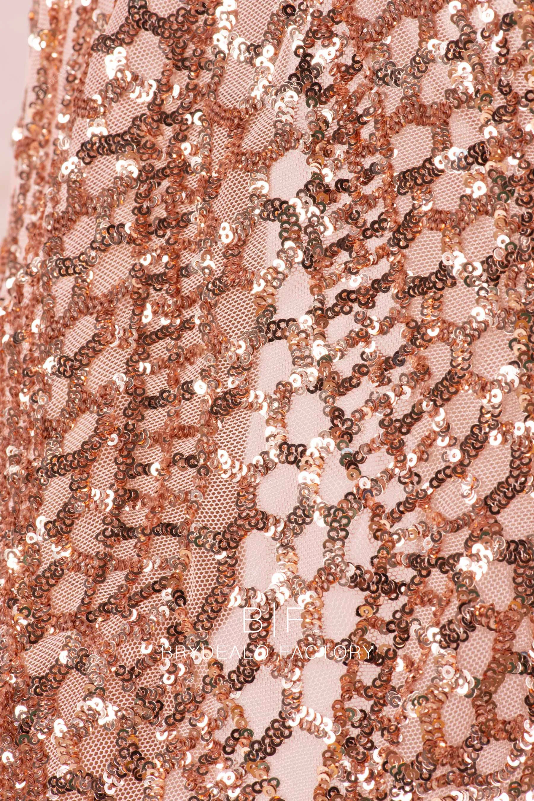 Best Rose Gold Unique Patterned Sequined Lace Fabric