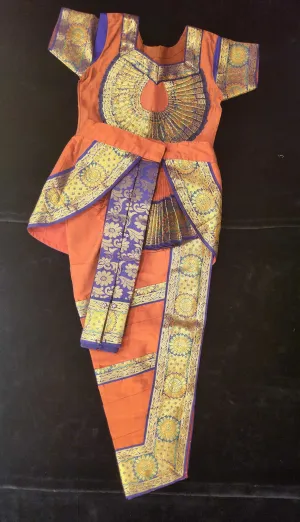 Bharatnatyam Dress | Orange with Vaadamalli | Silk Cotton with Normal Border | Readymade Dance Costume