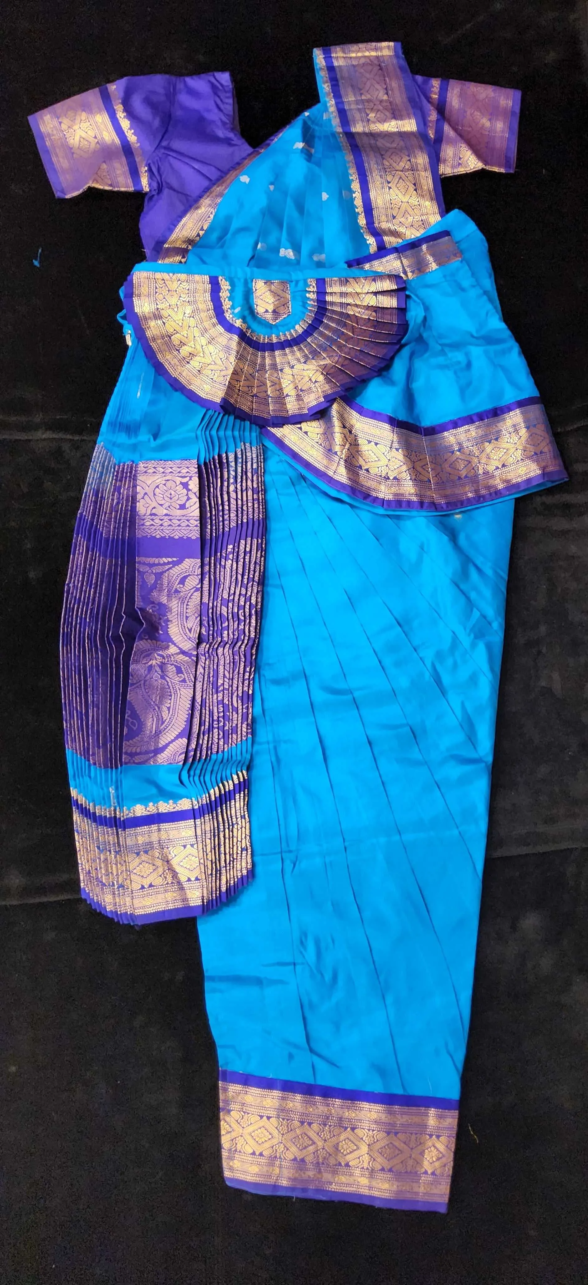 Bharatnatyam Dress | Ramar Blue with Purple | Dharmavaram Silk | Readymade Dance Costume