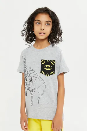 Boys Grey Batman Pocket T-Shirt