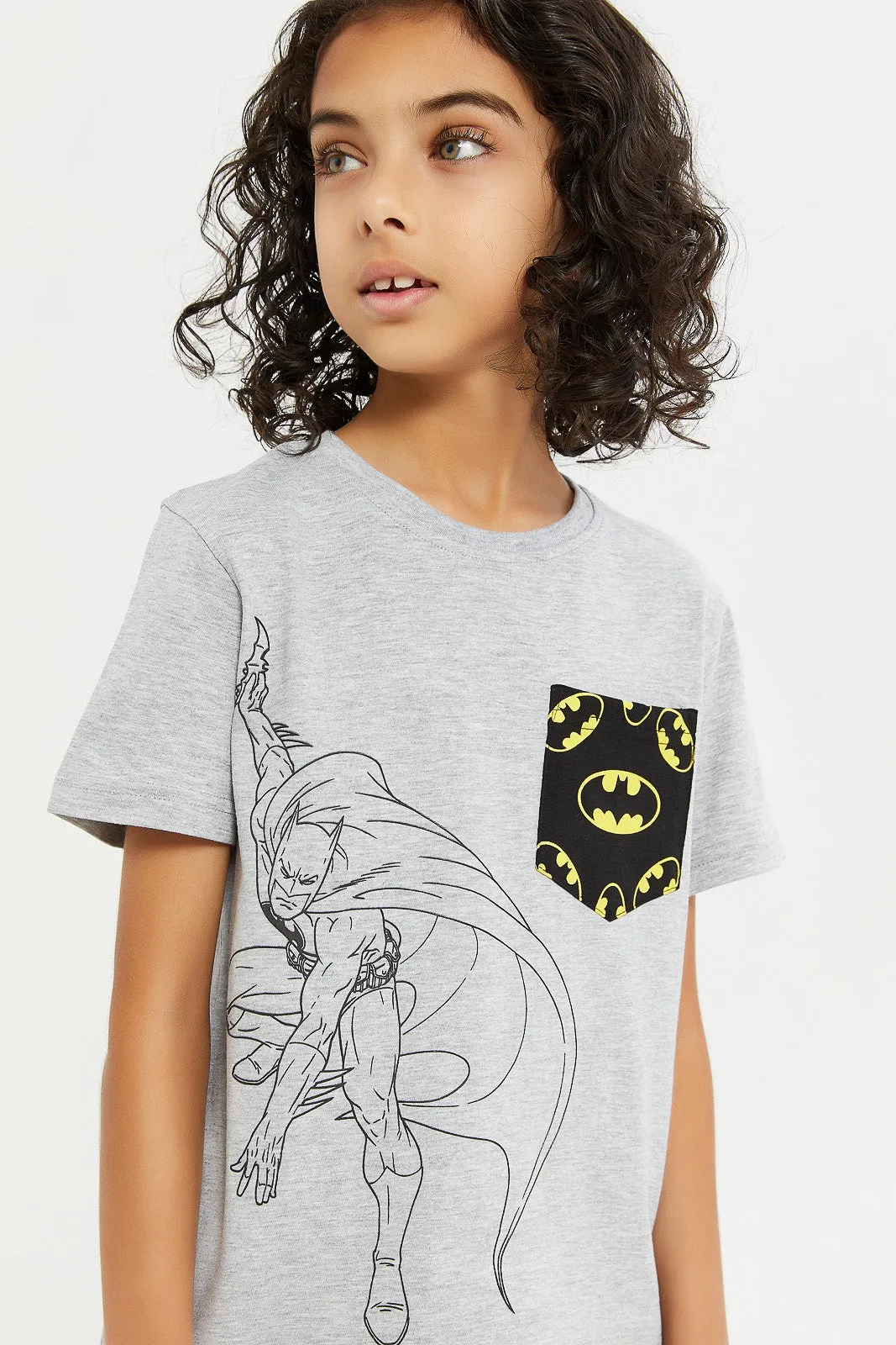 Boys Grey Batman Pocket T-Shirt