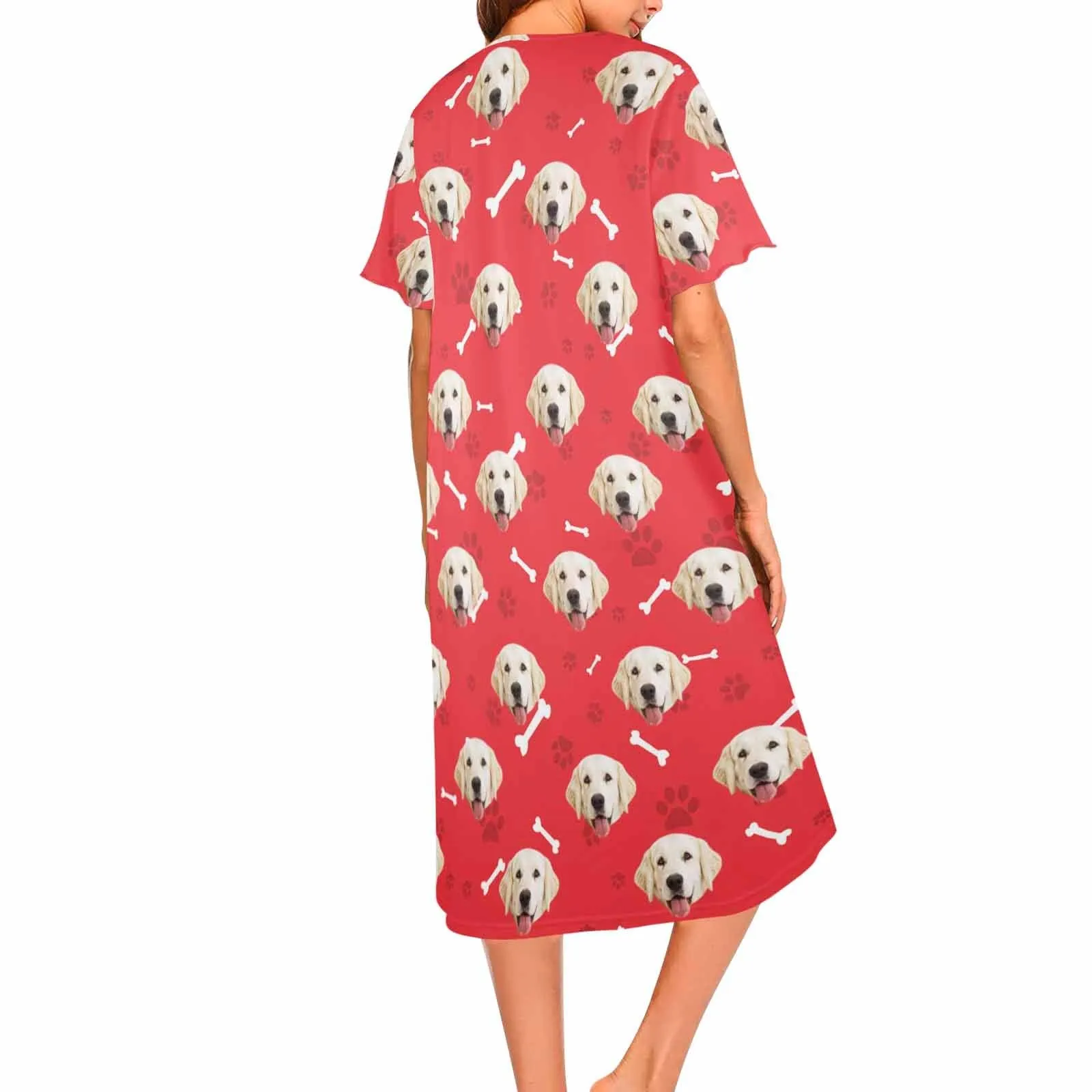 Custom Dog Face Bone & Paw Women's Pajama Dress