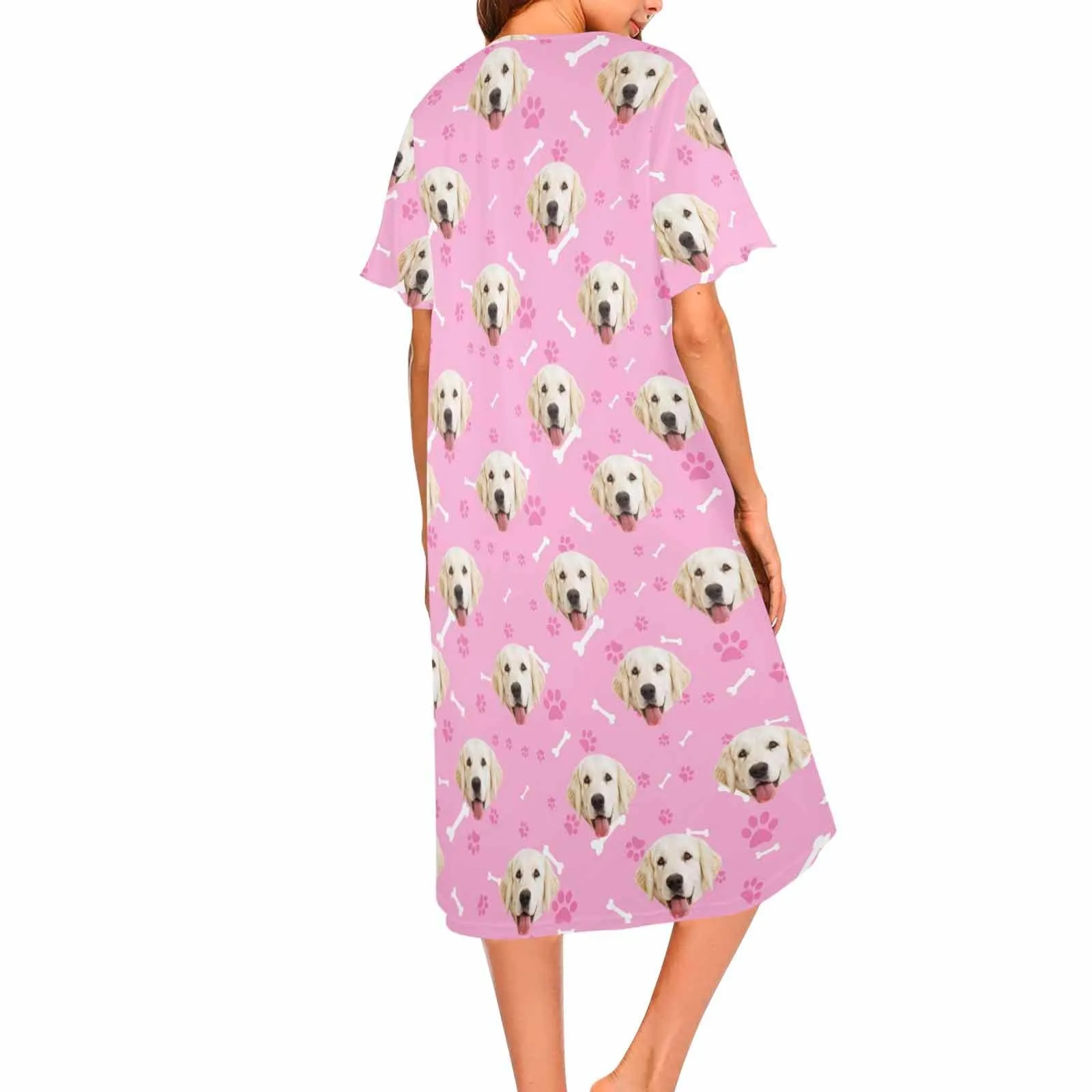 Custom Dog Face Bone & Paw Women's Pajama Dress