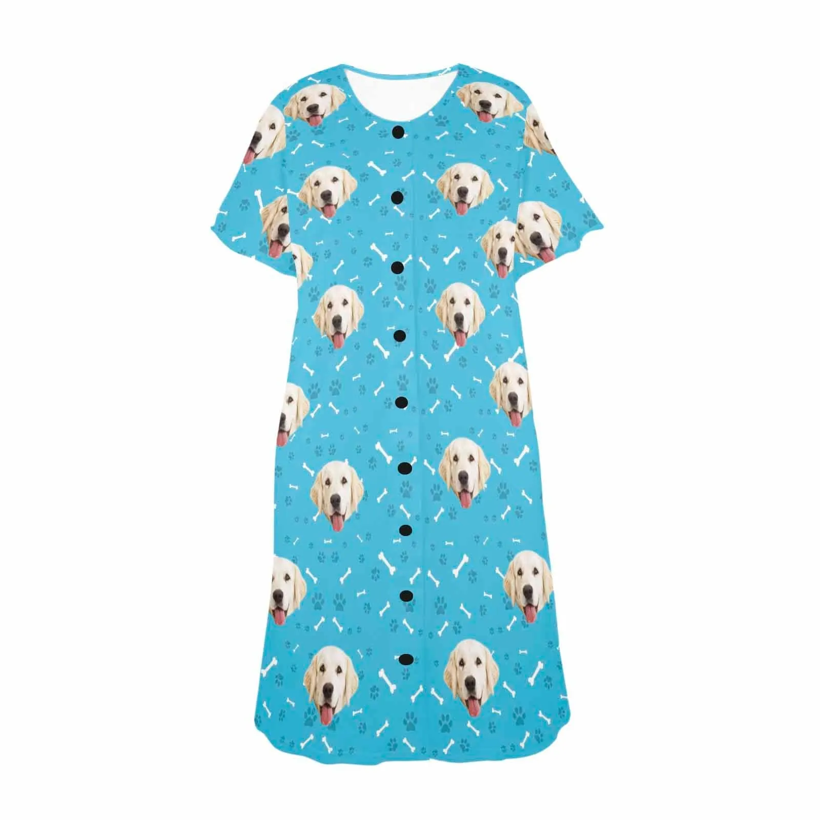 Custom Dog Face Bone & Paw Women's Pajama Dress