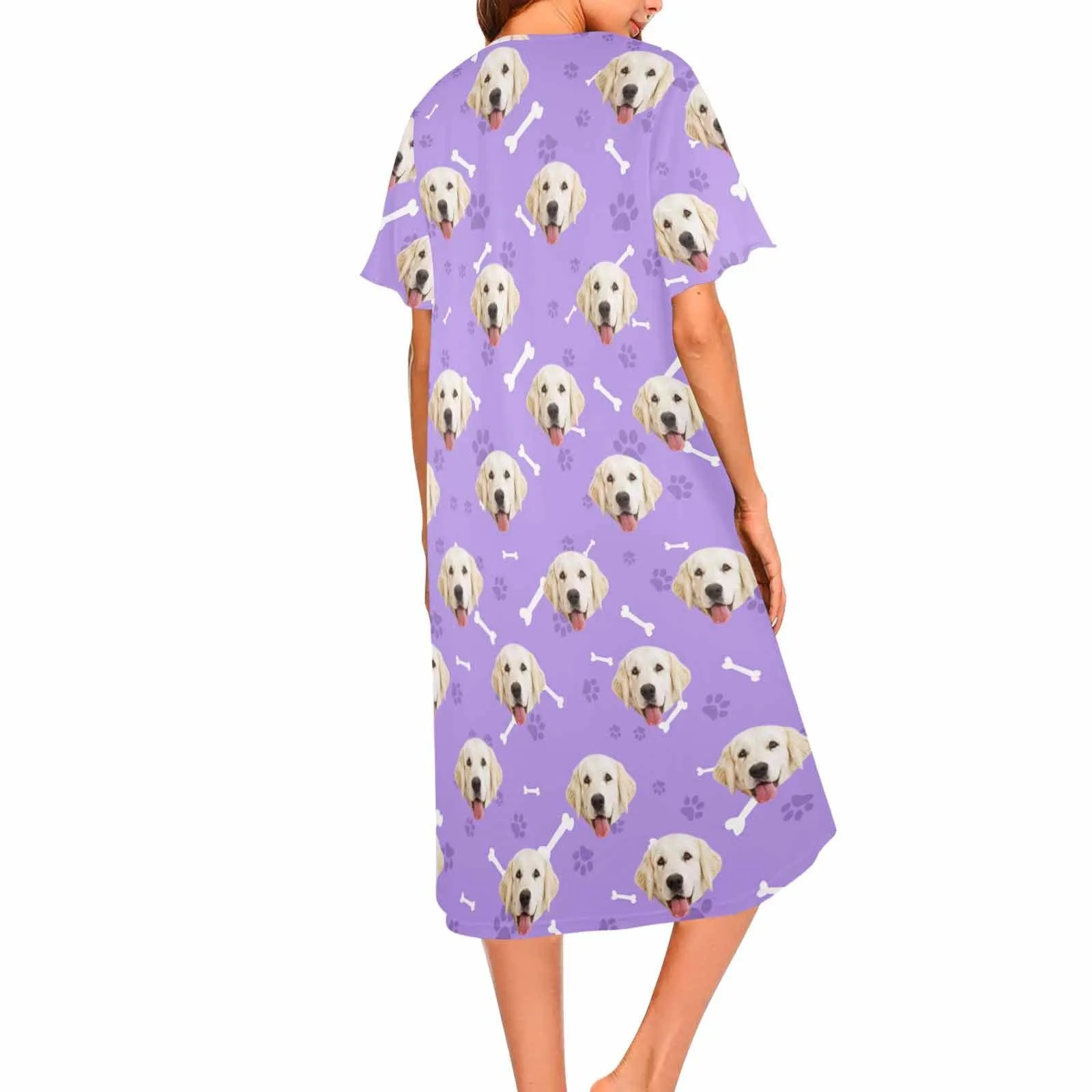 Custom Dog Face Bone & Paw Women's Pajama Dress