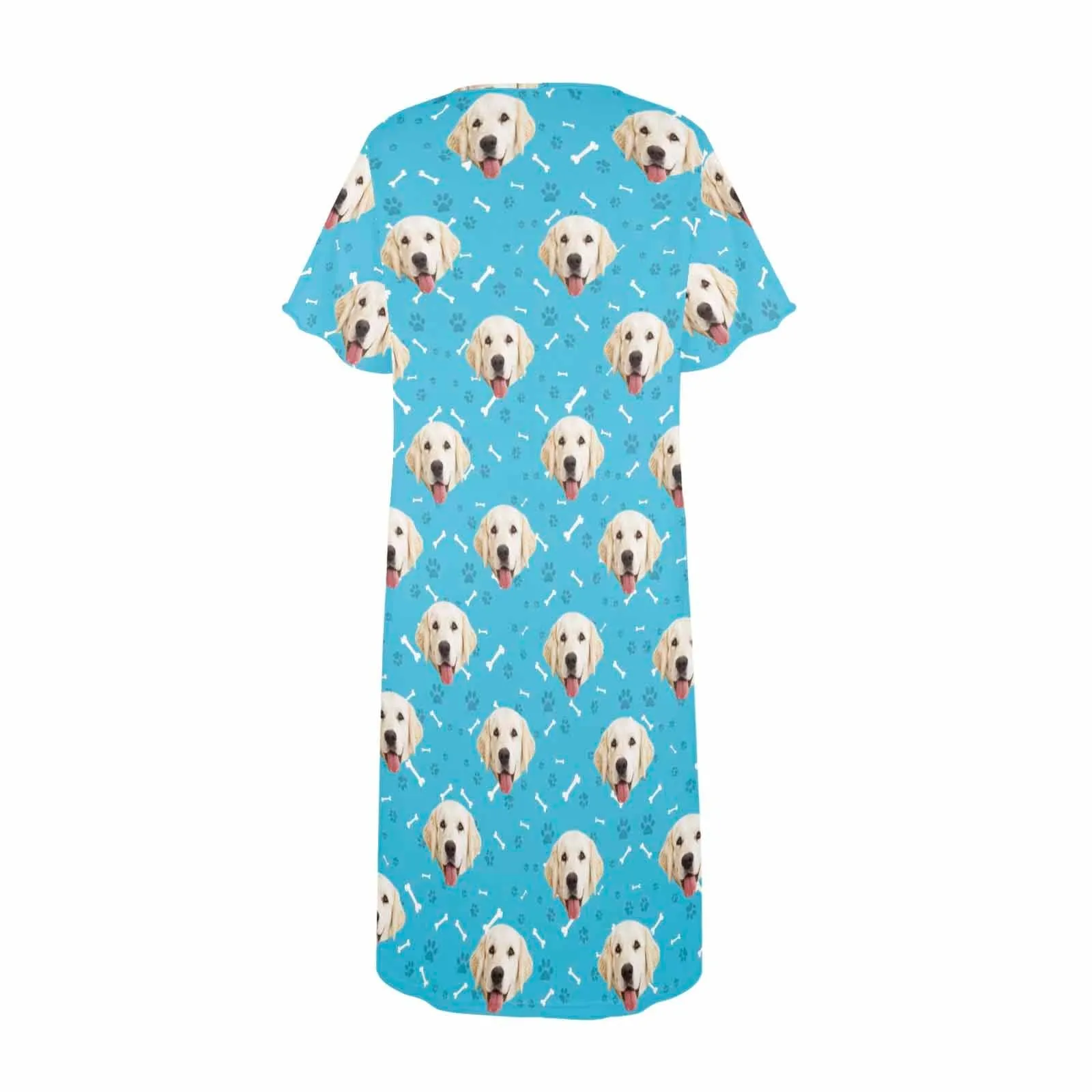 Custom Dog Face Bone & Paw Women's Pajama Dress