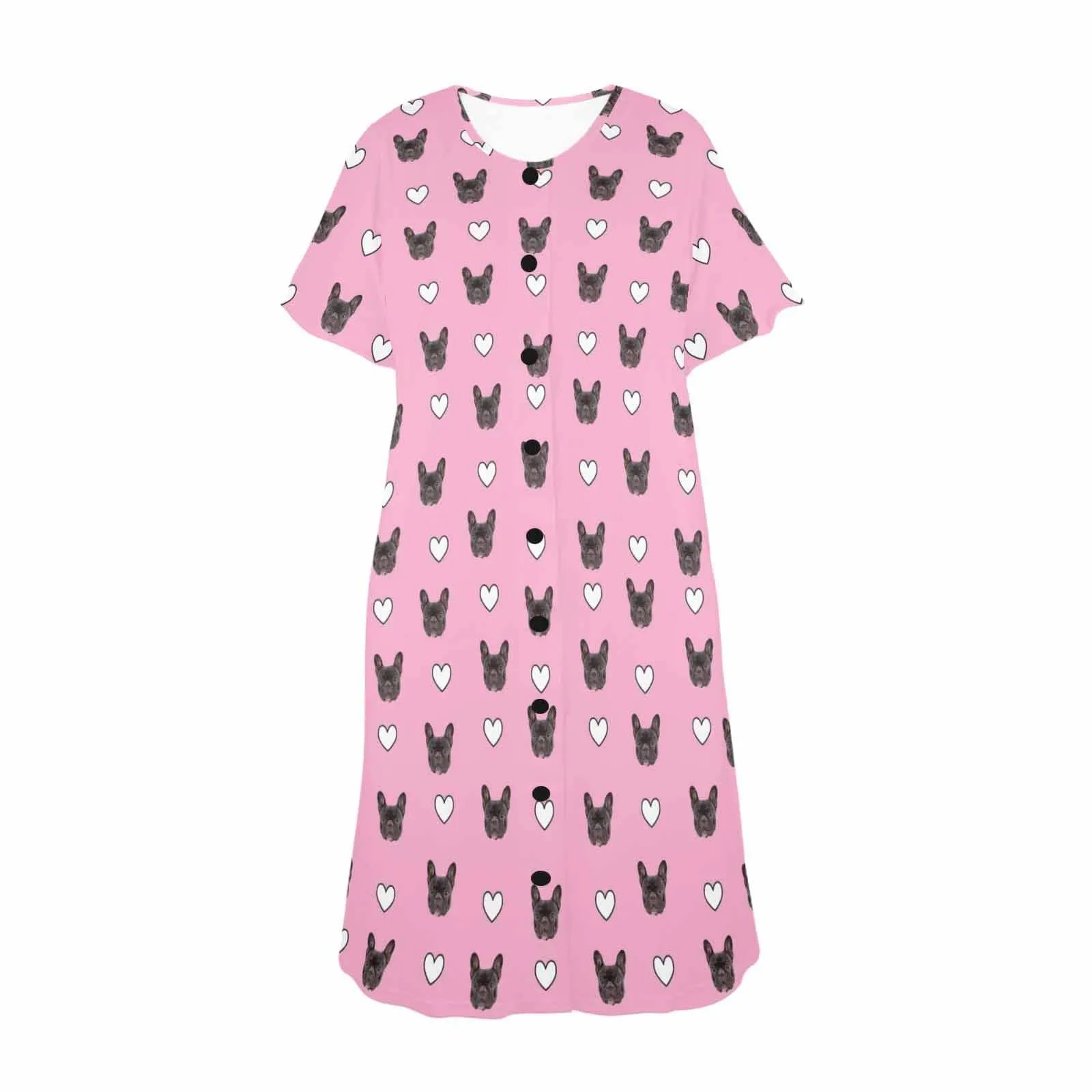 Custom Pet Face Hollow Love Heart Women's Pajama Dress - Pink