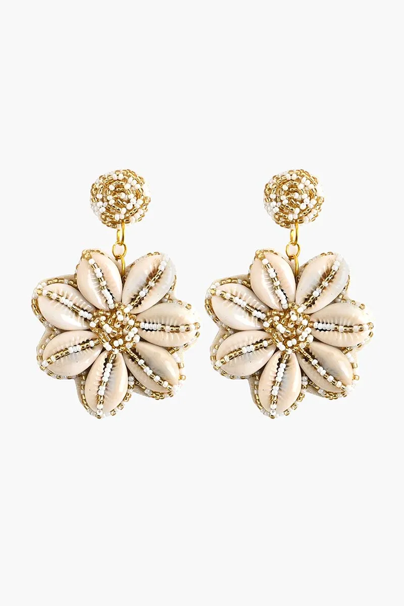 Elegant Gold and Pearl Flower Earrings