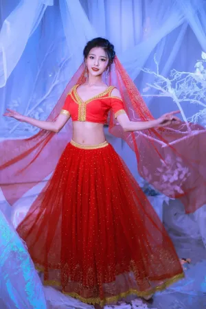 Elsa Princess Costume Belly Dance Outfit Party Cosplay Red