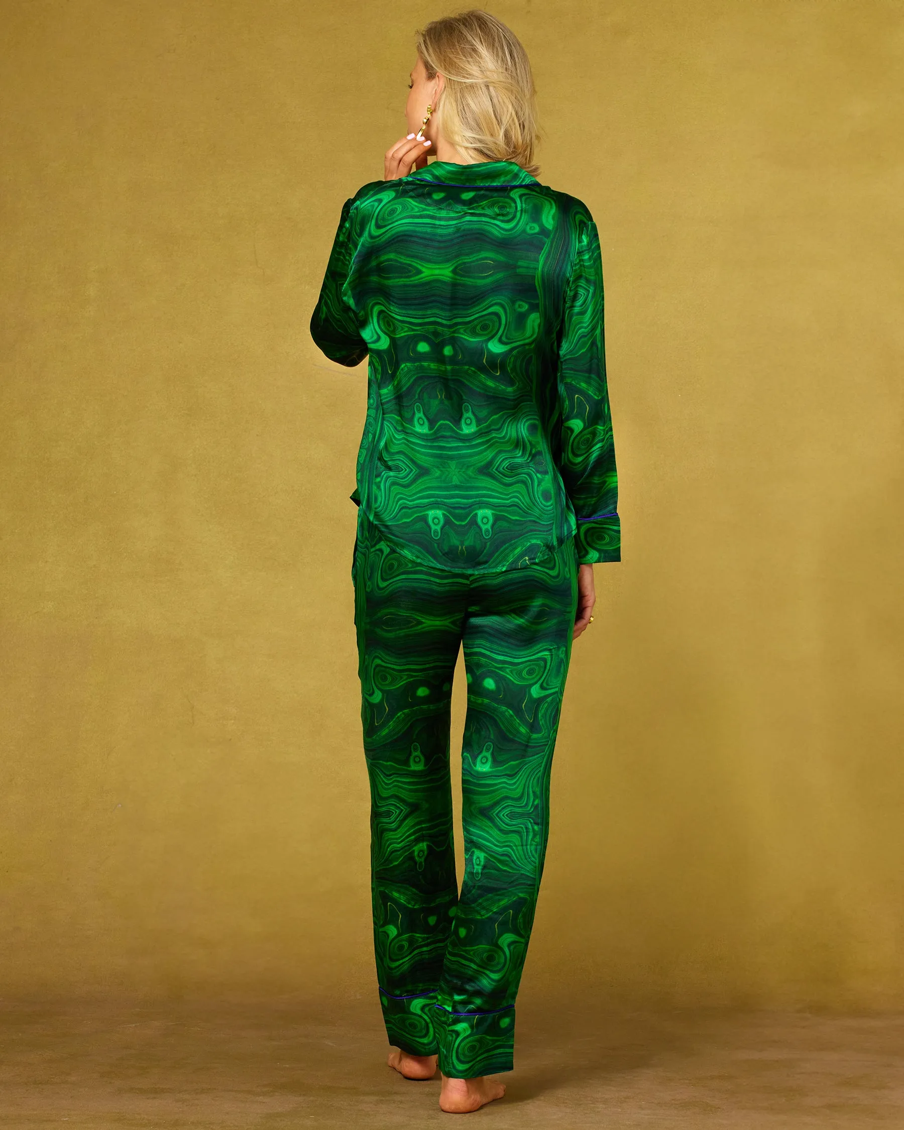 Fleur Washable Silk Pajama Set in Precious Malachite