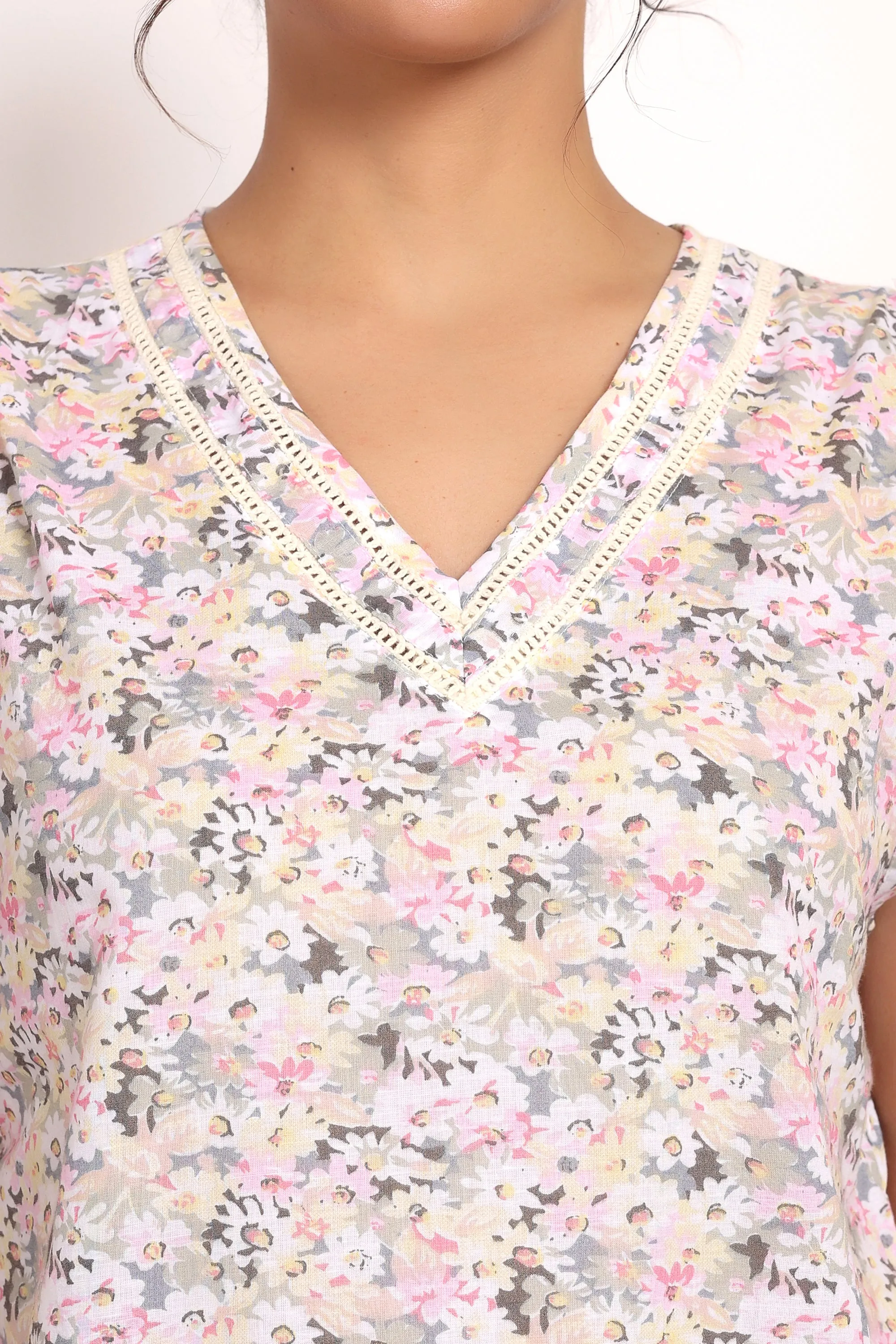 Gatsby V Neck Sleeveless PJ Set Sage/Pink Floral