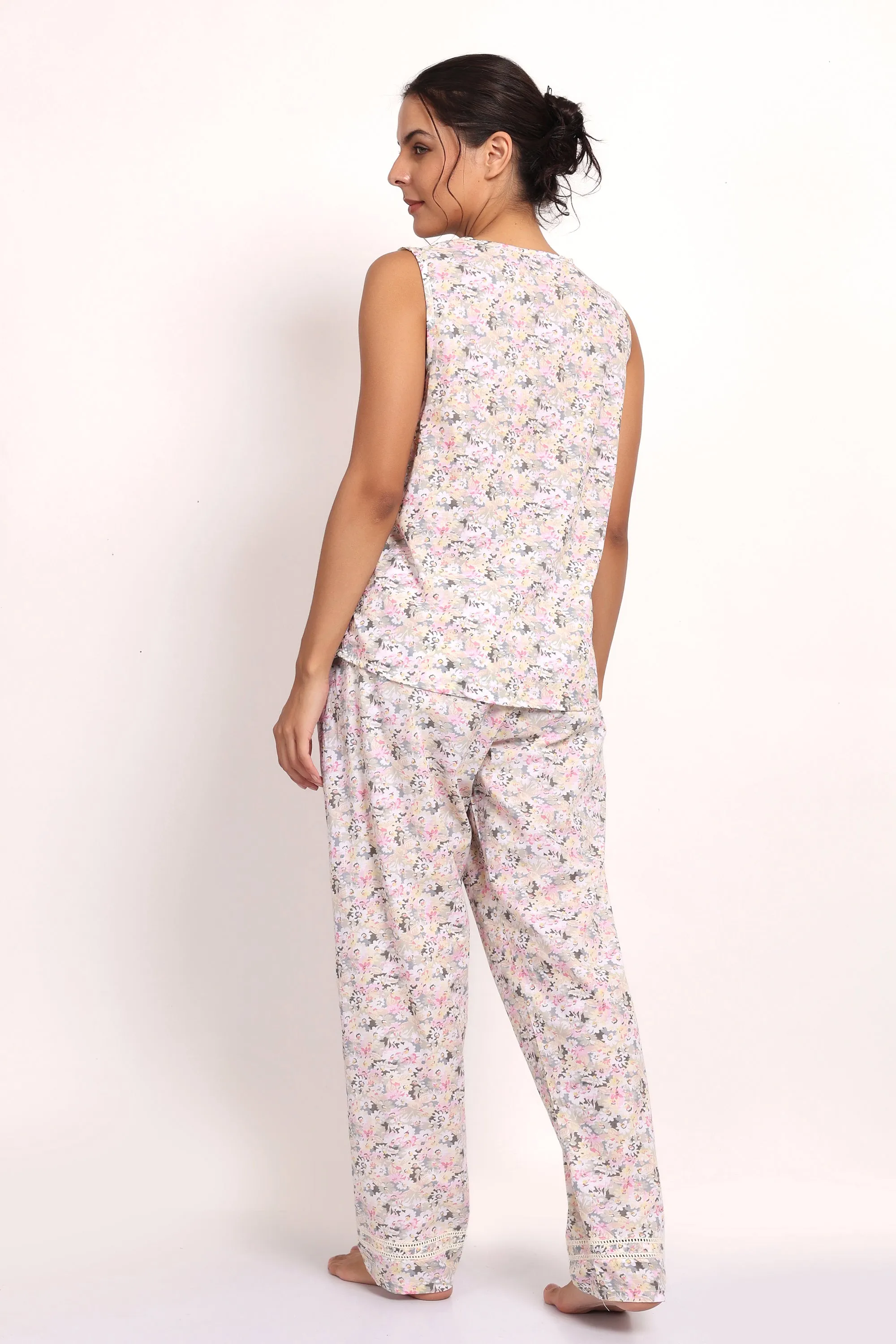 Gatsby V Neck Sleeveless PJ Set Sage/Pink Floral