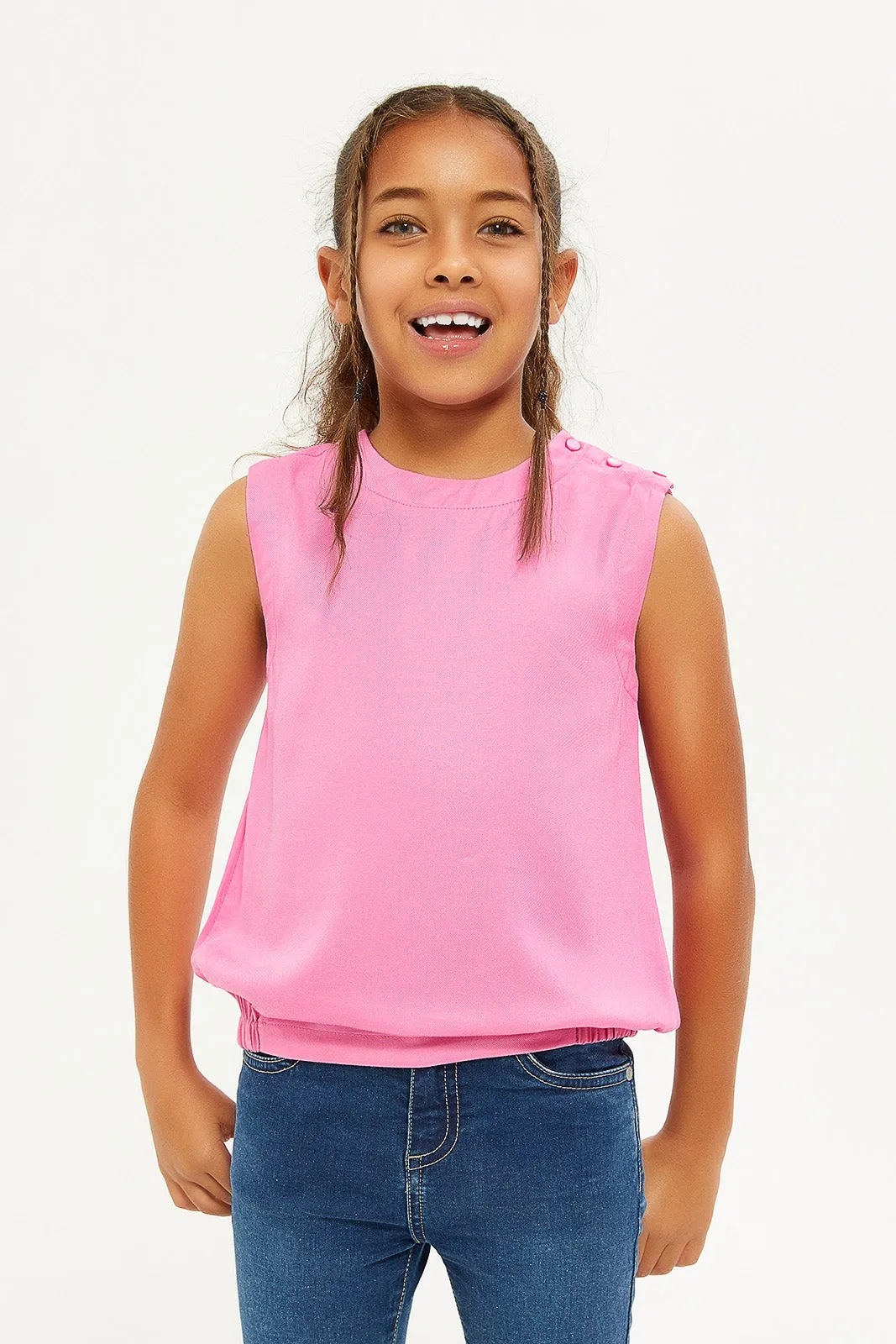 Girls Fuchsia Sleeveless Blouse