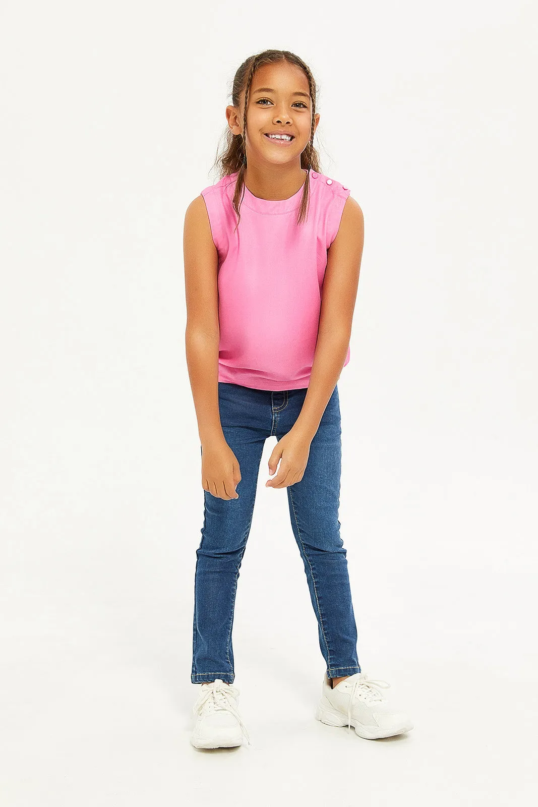 Girls Fuchsia Sleeveless Blouse