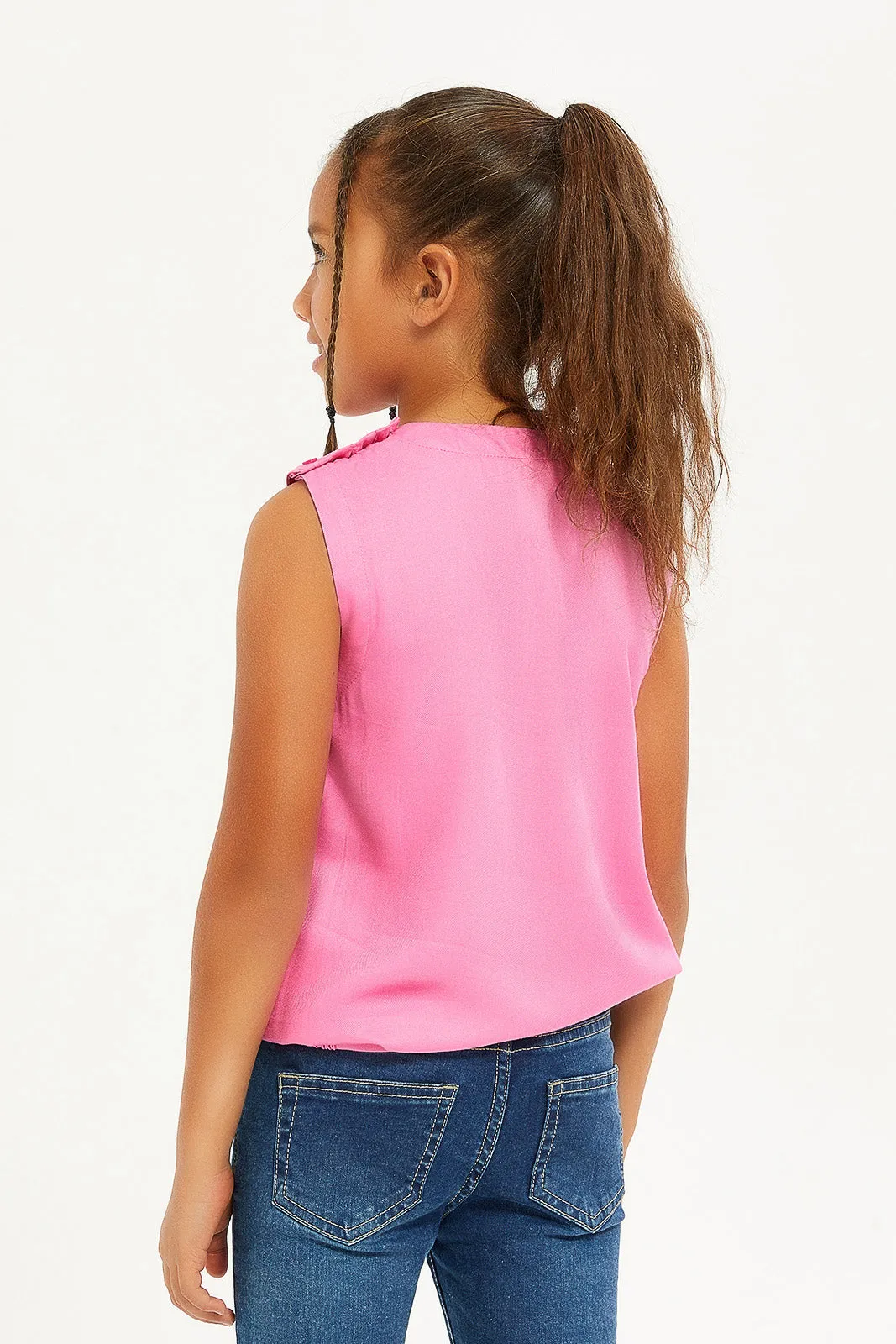 Girls Fuchsia Sleeveless Blouse