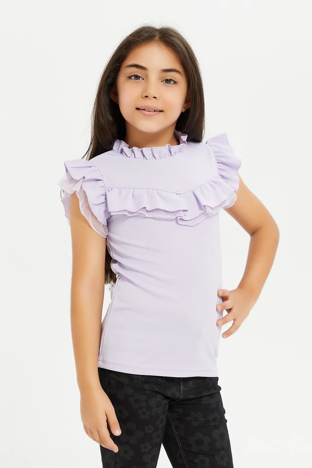 Girls Lilac Embellished T-Shirt