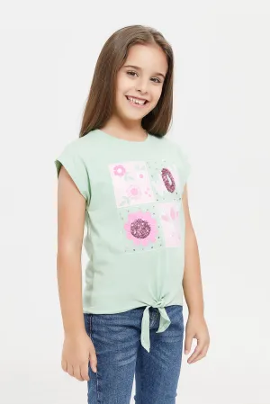 Girls Mint Embellished T-Shirt