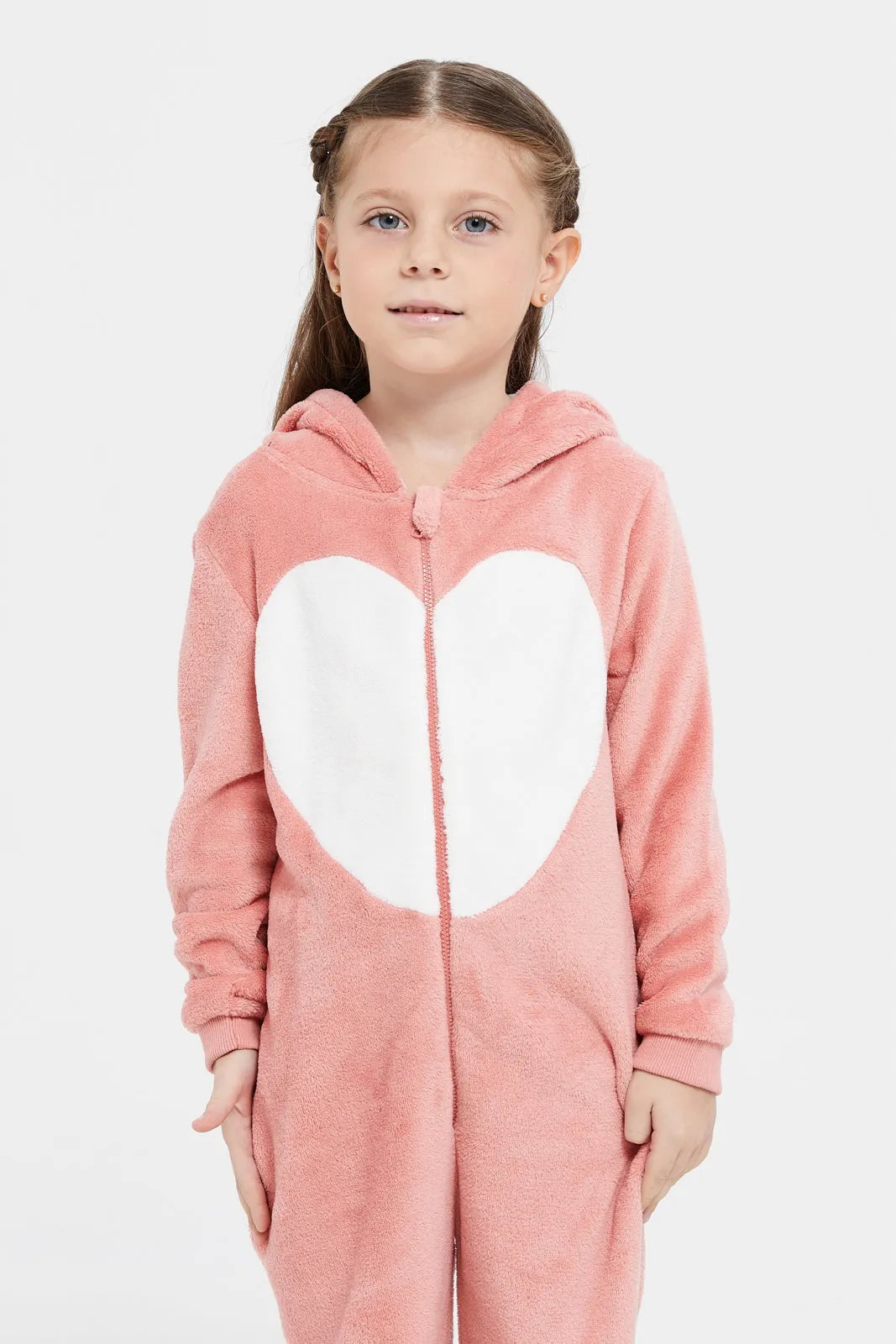 Girls Pink Heart Print Onesie