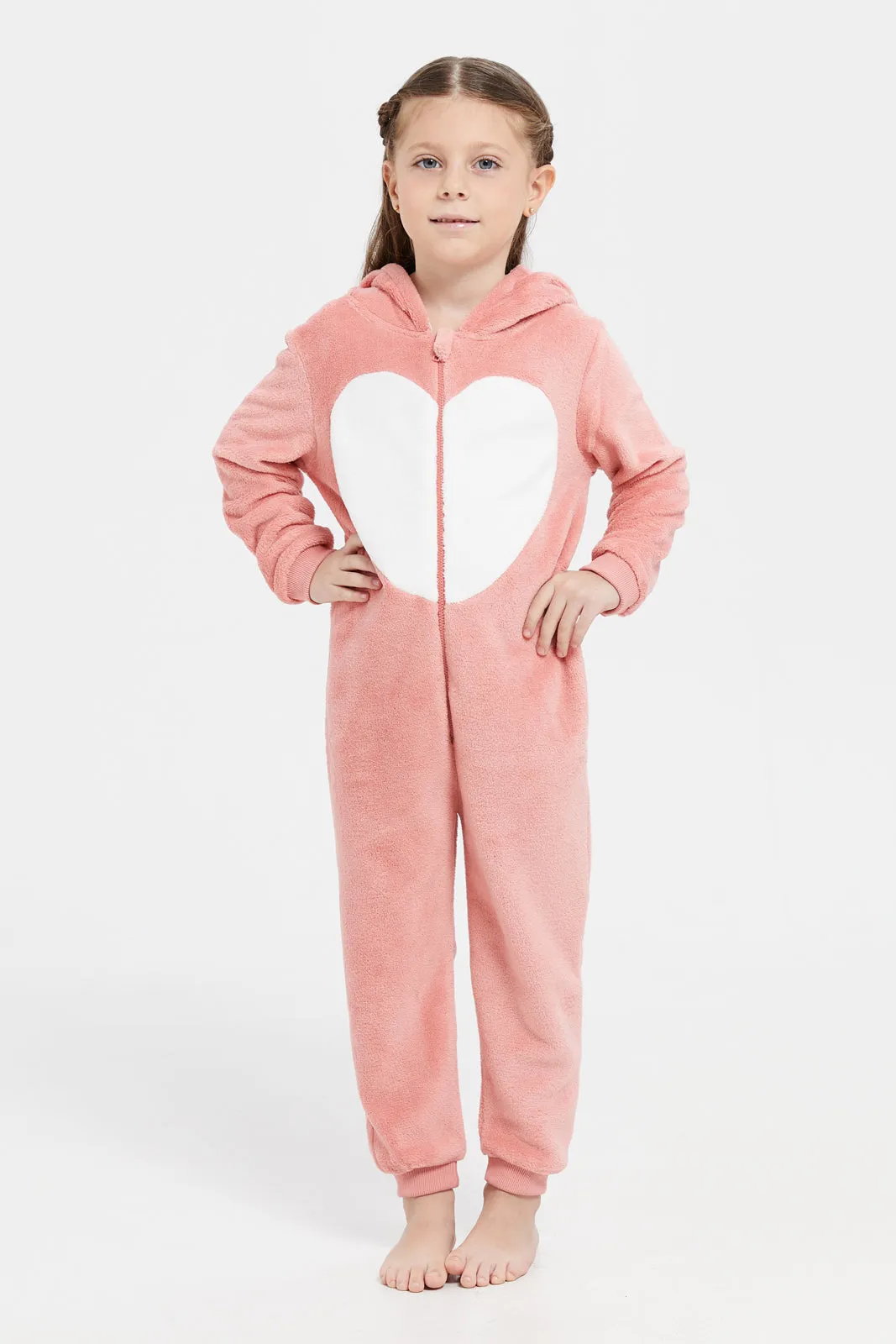 Girls Pink Heart Print Onesie