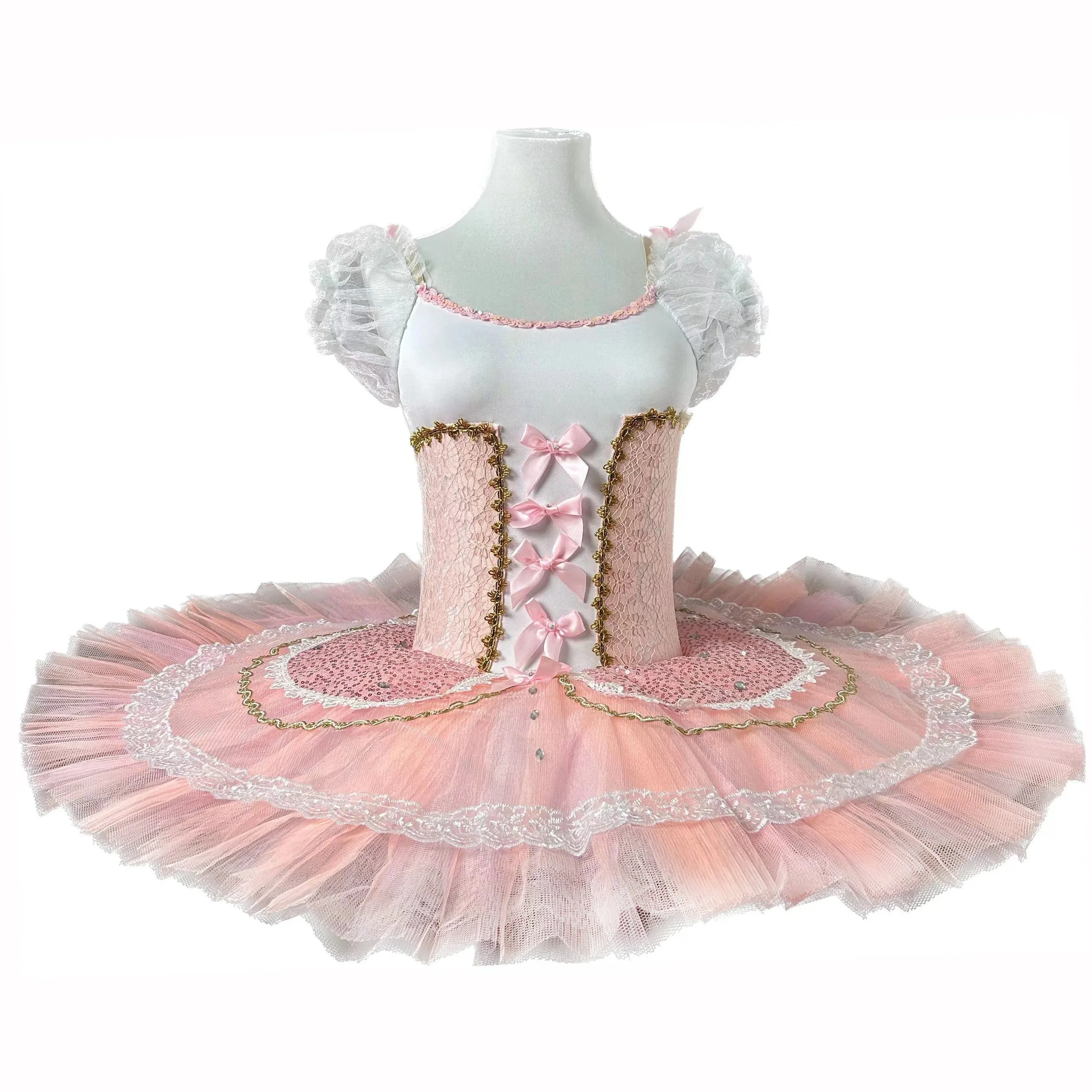 Girls Professional Tutu Dress Performance Clothes Pink Ballerina Dance Costume