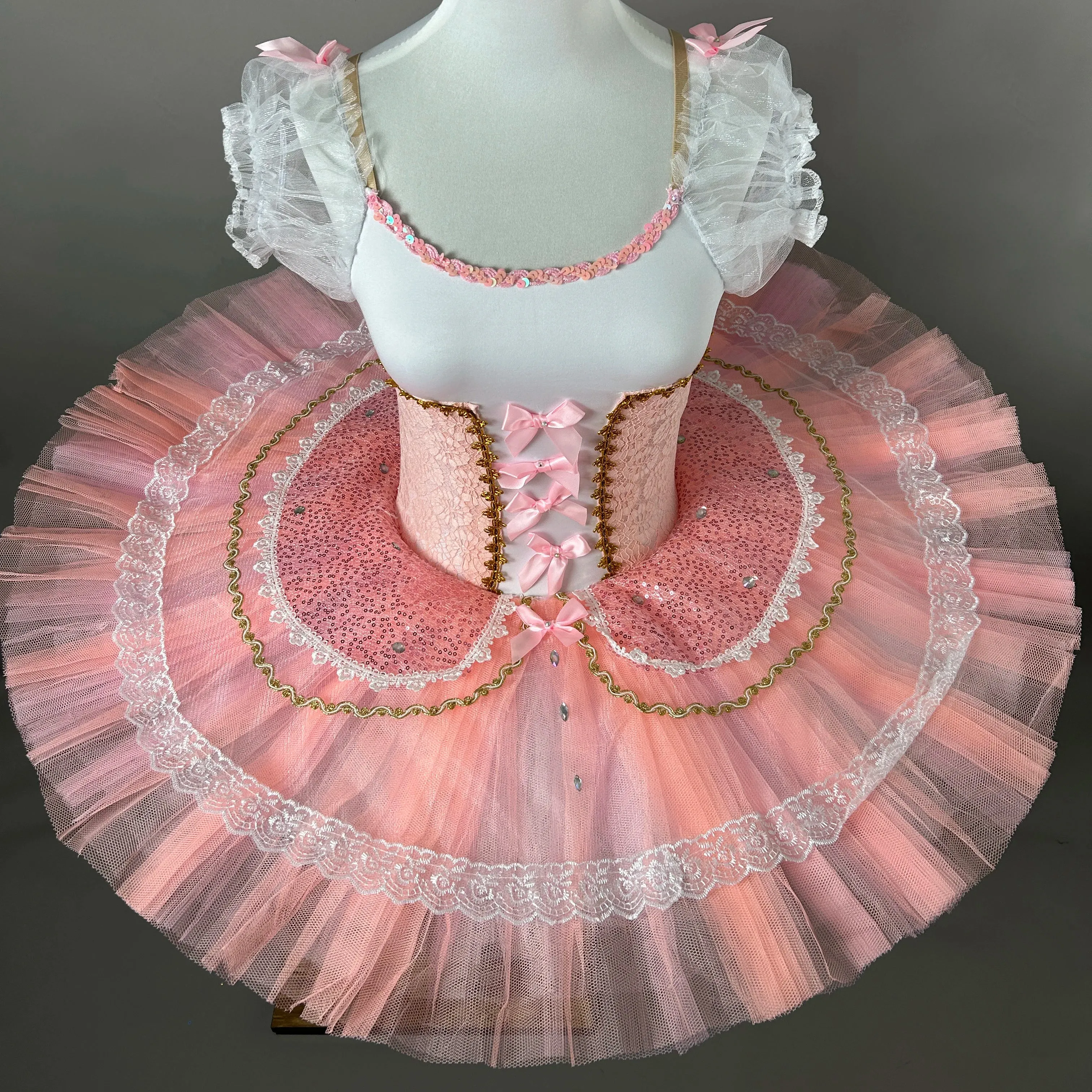 Girls Professional Tutu Dress Performance Clothes Pink Ballerina Dance Costume