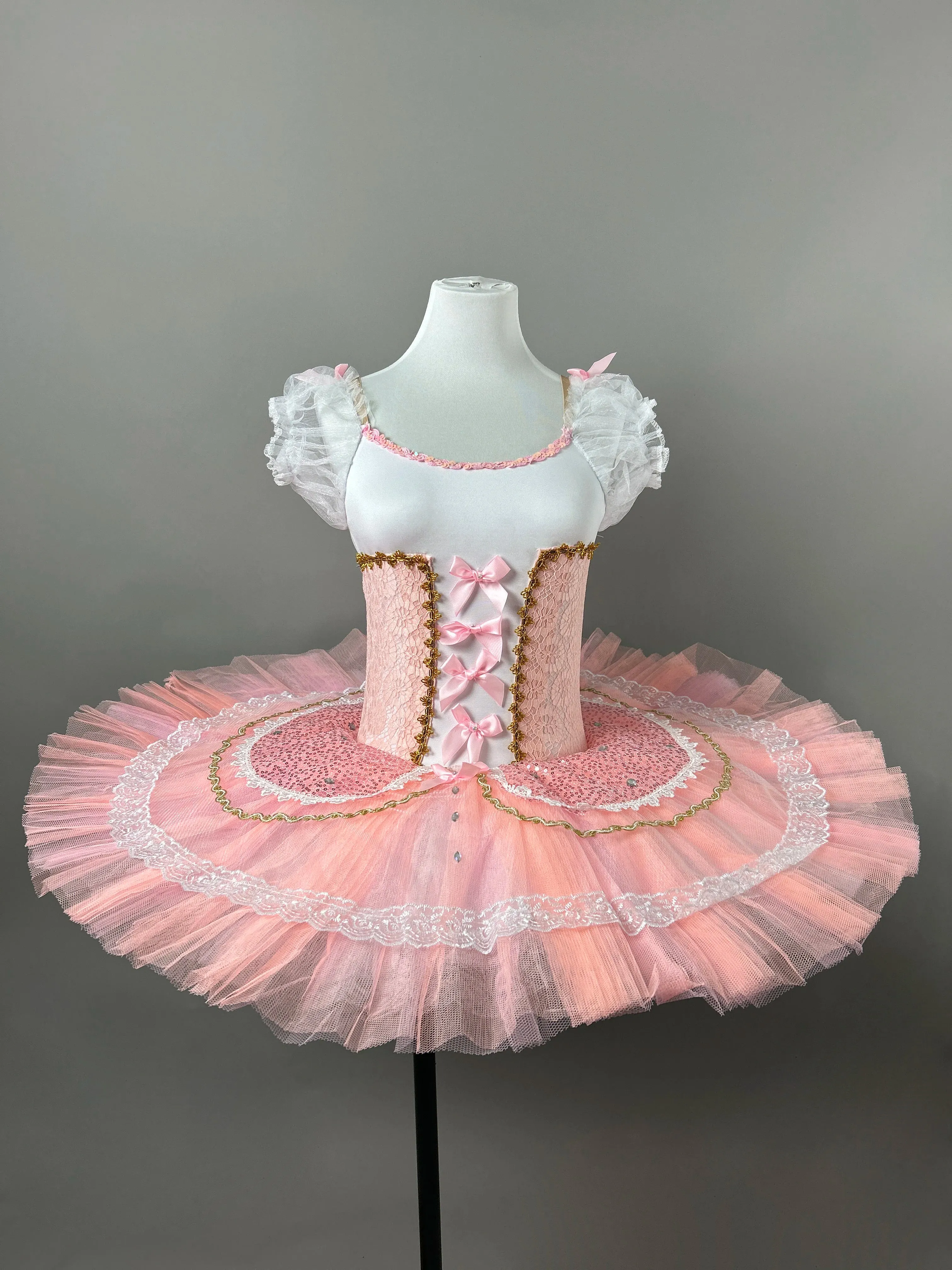 Girls Professional Tutu Dress Performance Clothes Pink Ballerina Dance Costume