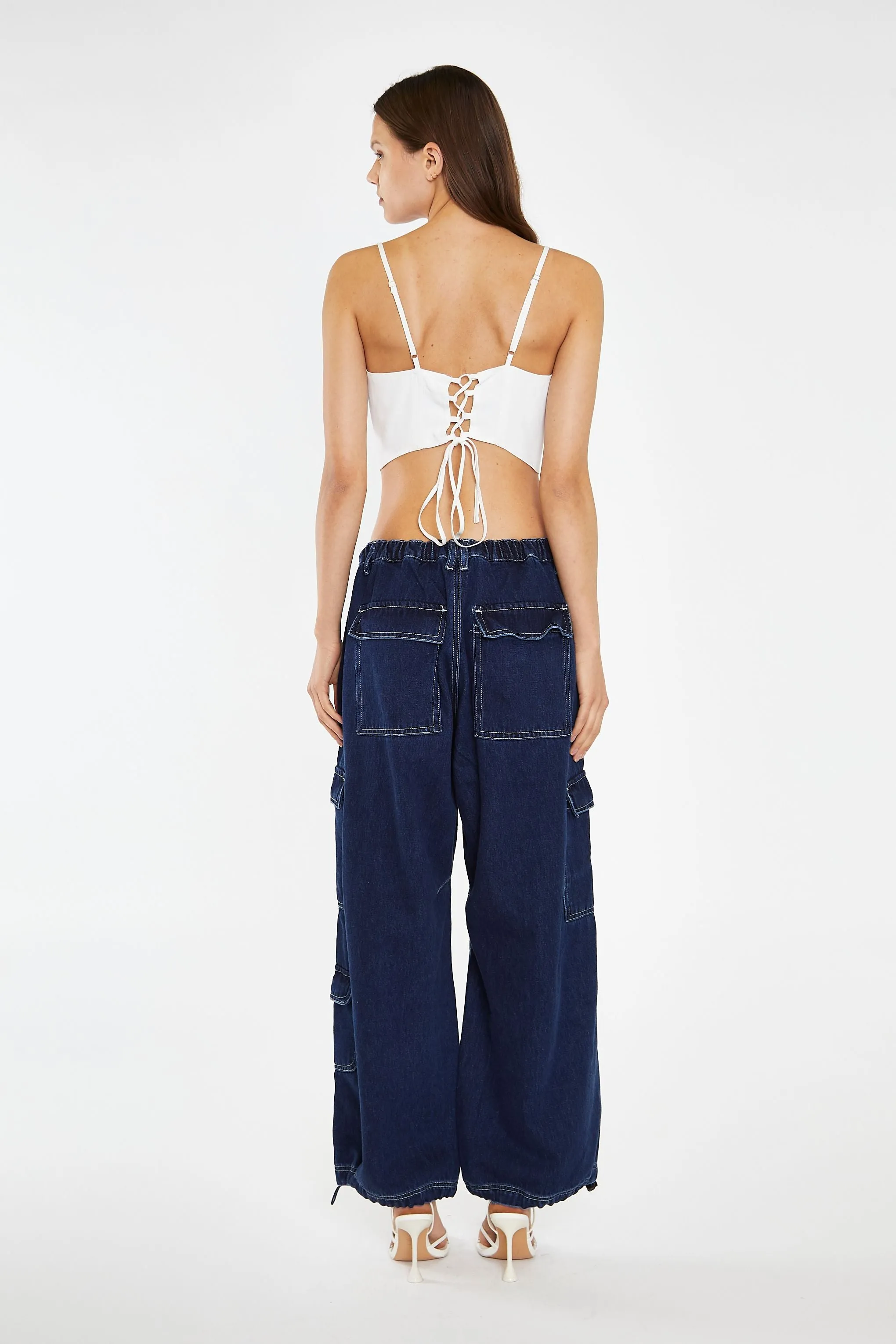 Glamorous - Wide Leg Denim Indigo Cargo Jeans