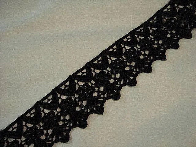 Guipure Lace Trim 60mm Black Design 2