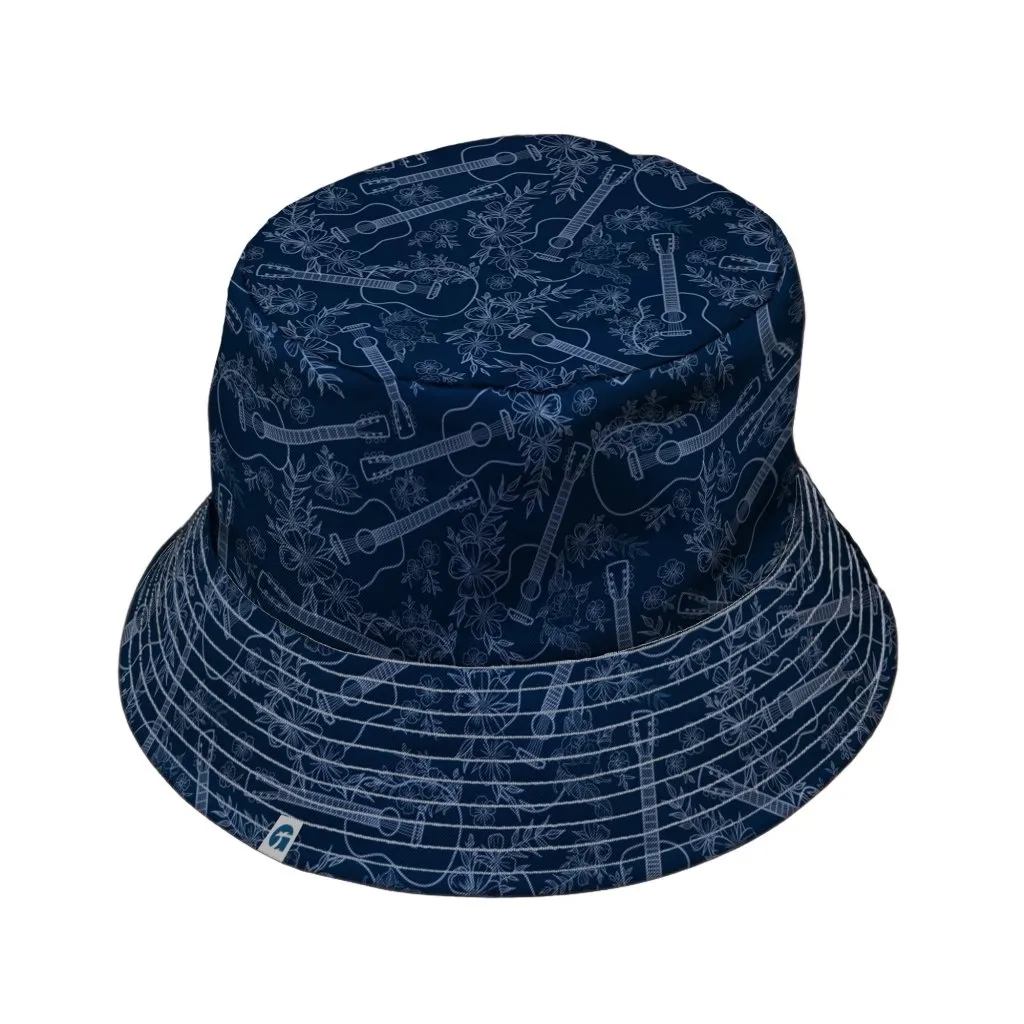 Guitar Blossoms Blue Bucket Hat