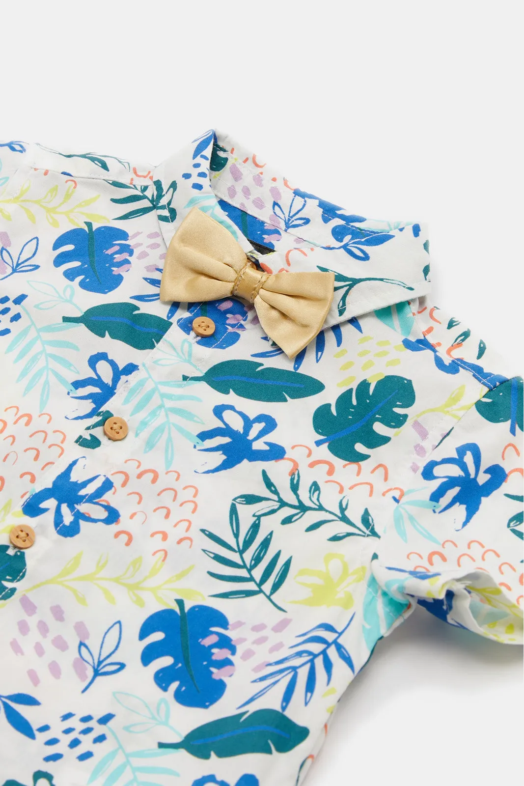 Infant Boys White Printed Bow Shirt