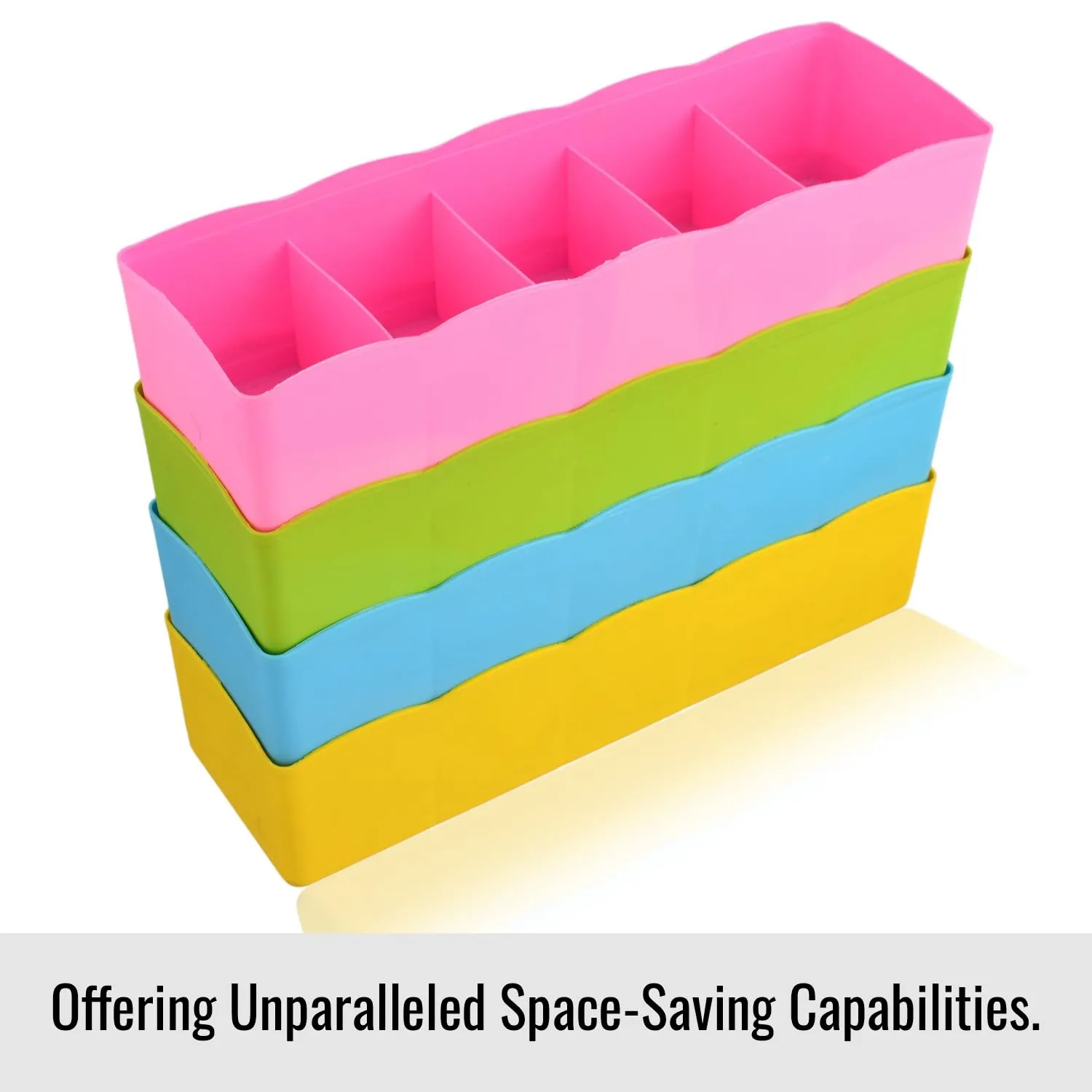 Kuber Industries Drawer Organizer | Plastic Undergarment Organizer for Socks-Ties | Stackable Drawer Divider Box | Closet Storage Box | 5 Grid Stationery Organizer | Pack of 2 | Yellow