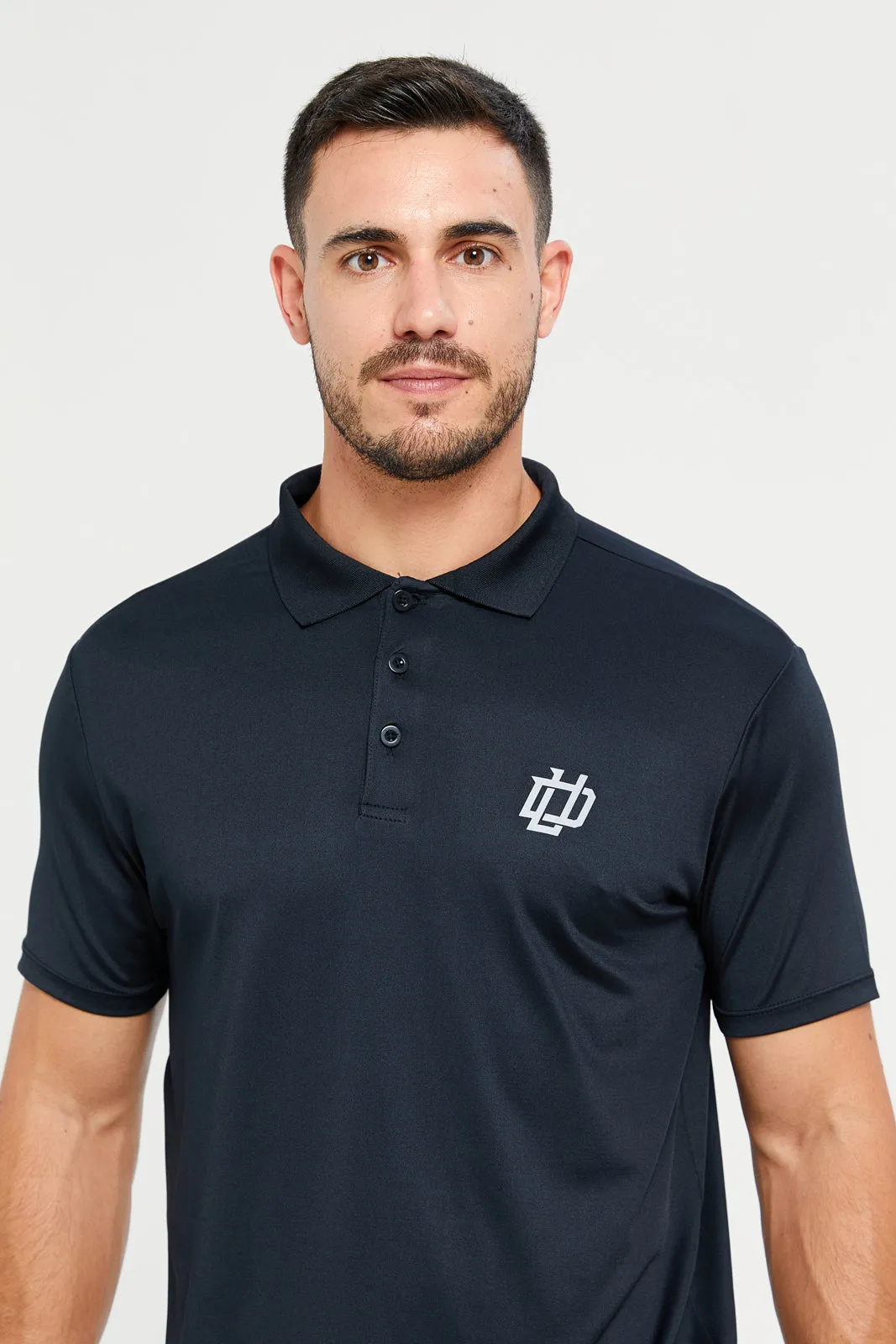 Men Black Plain Active Polo T-Shirt