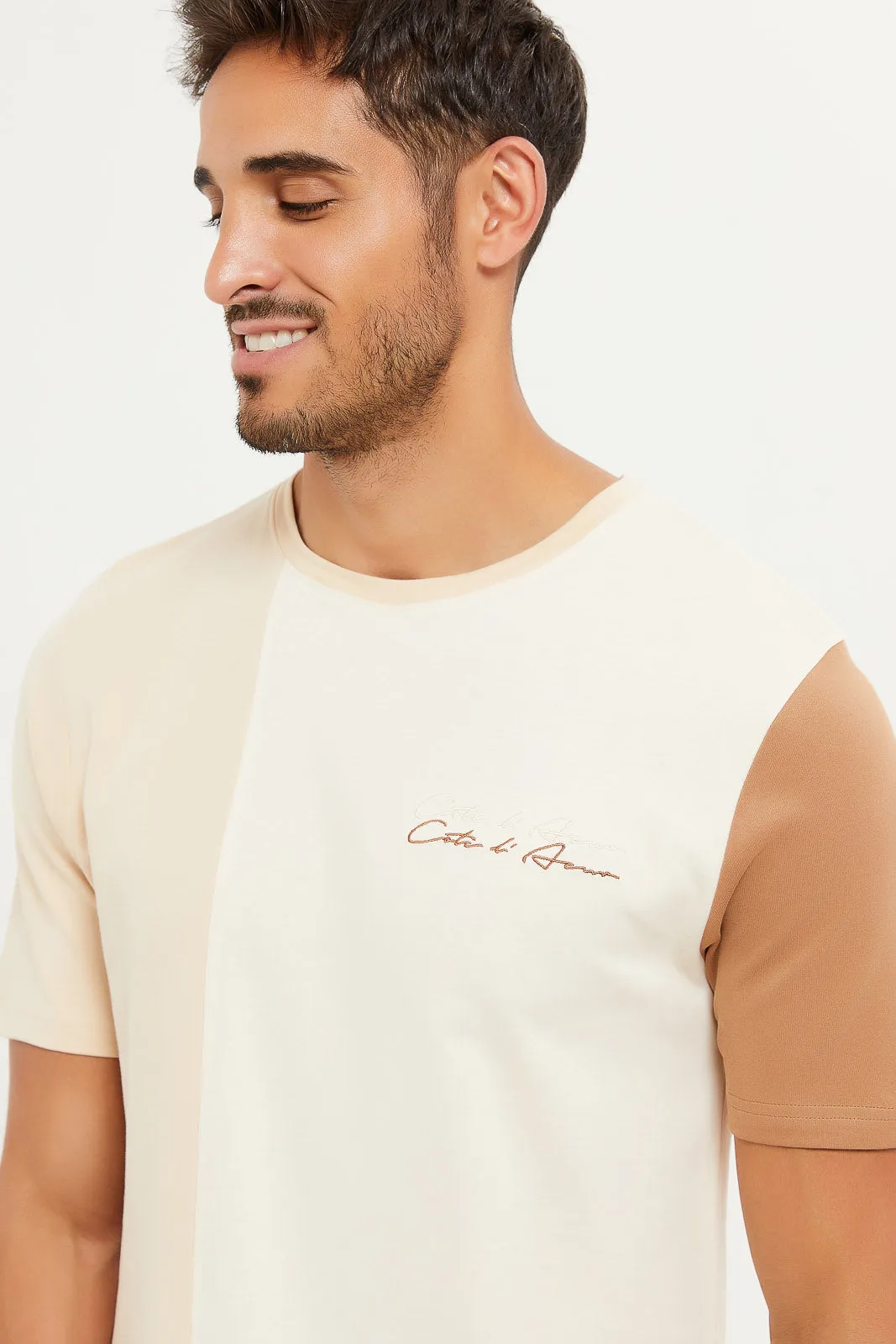Men Brown Cut And Sewn T-Shirt