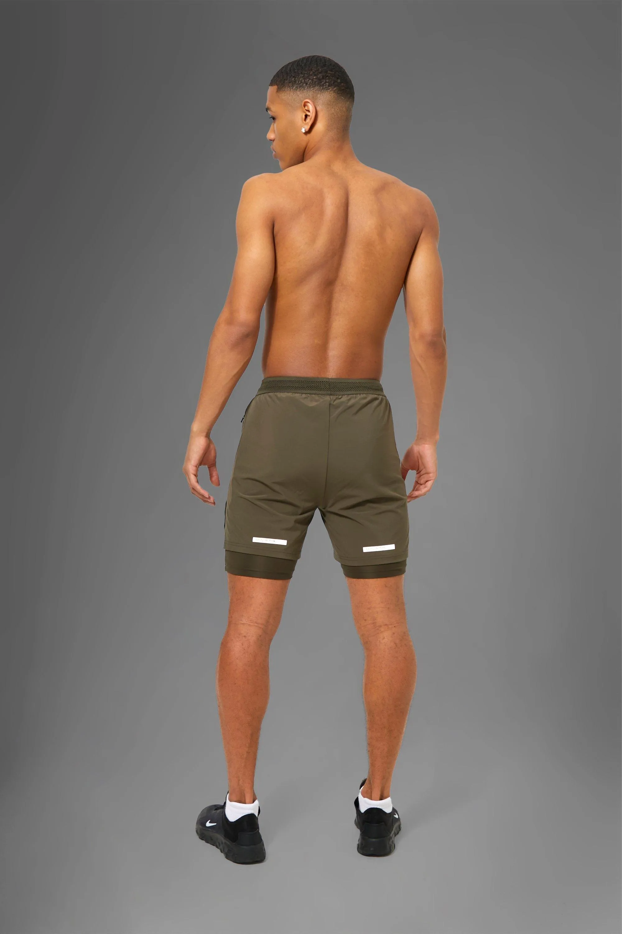 Men's active performance 2-in-1 shorts Boohoo, khaki