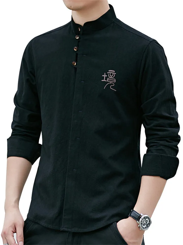 Men's Stylish Asian Inspired Slim Fit Button Up Cotton Shirts