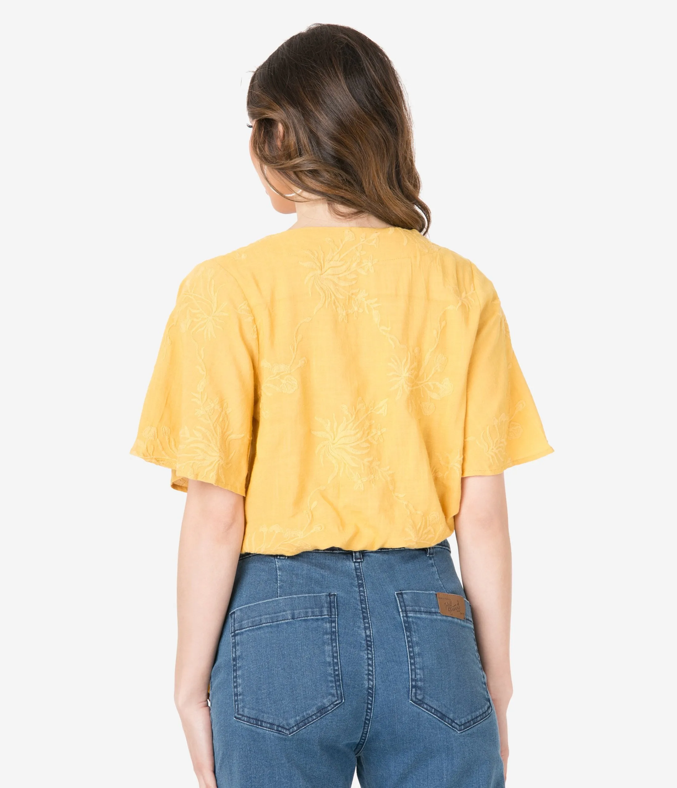 Mustard Embroidered Wrap Blouse