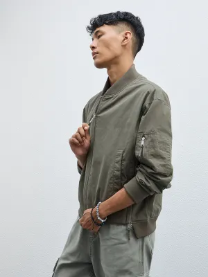 Nuon Olive Relaxed-Fit Cotton Jacket