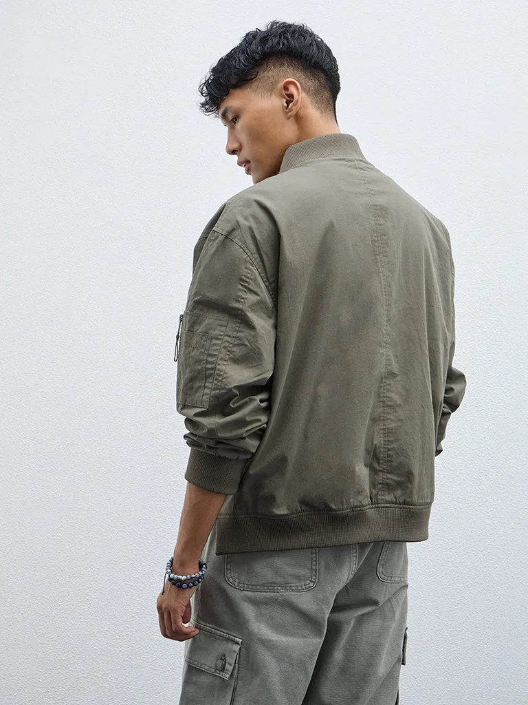 Nuon Olive Relaxed-Fit Cotton Jacket