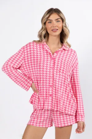 On A Cloud In Pink Houndstooth Pajama Set FINAL SALE