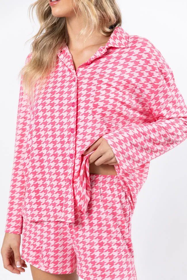 On A Cloud In Pink Houndstooth Pajama Set FINAL SALE