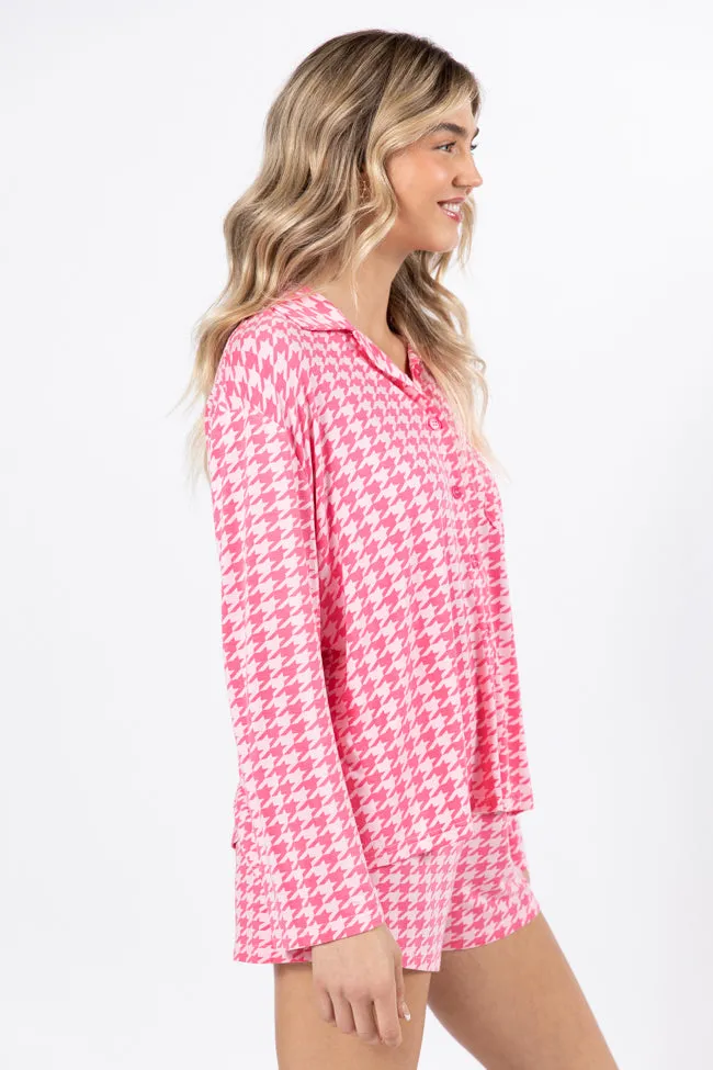 On A Cloud In Pink Houndstooth Pajama Set FINAL SALE