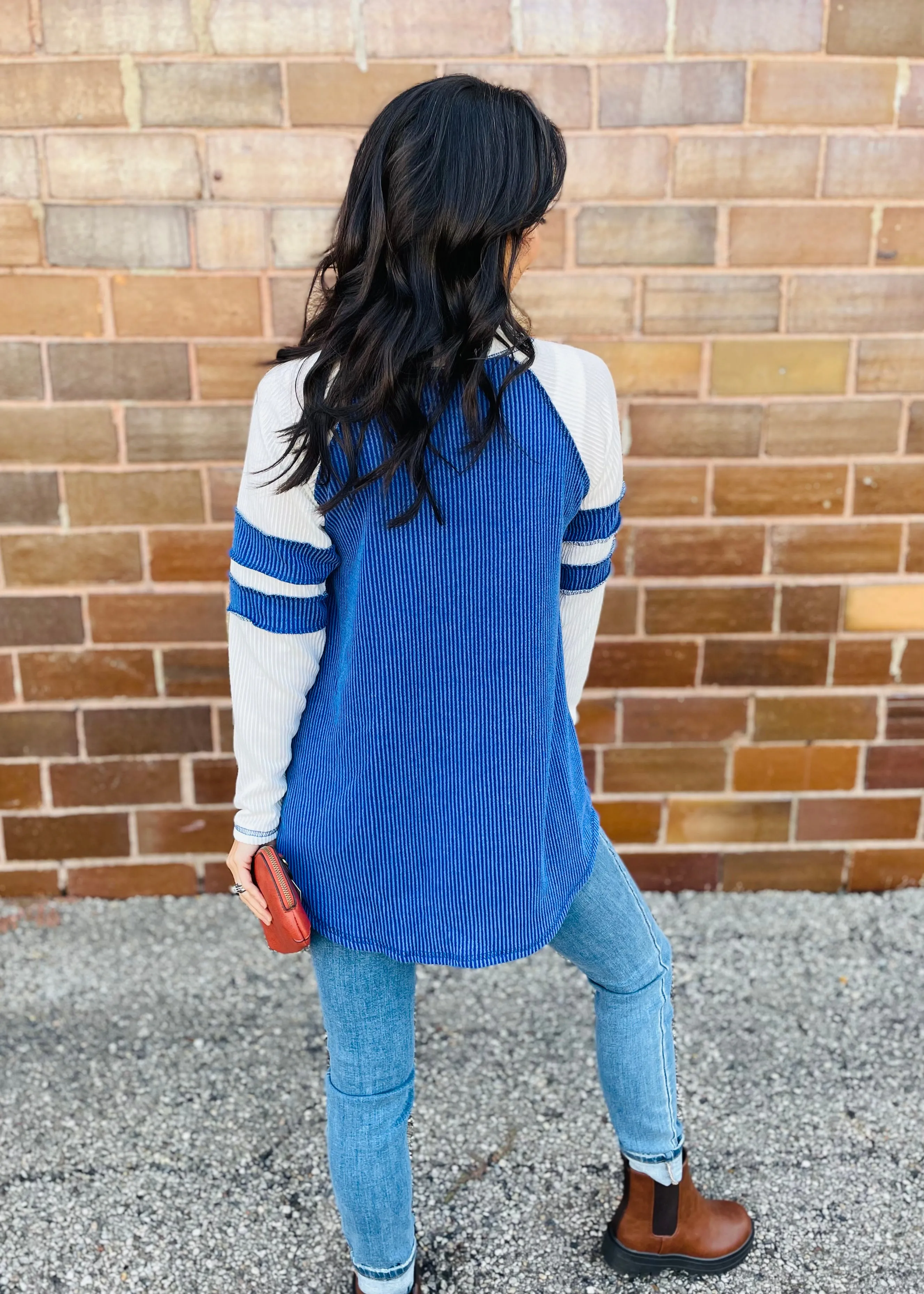 ROYAL BLUE VARSITY OVERSIZED RIBBED TOP