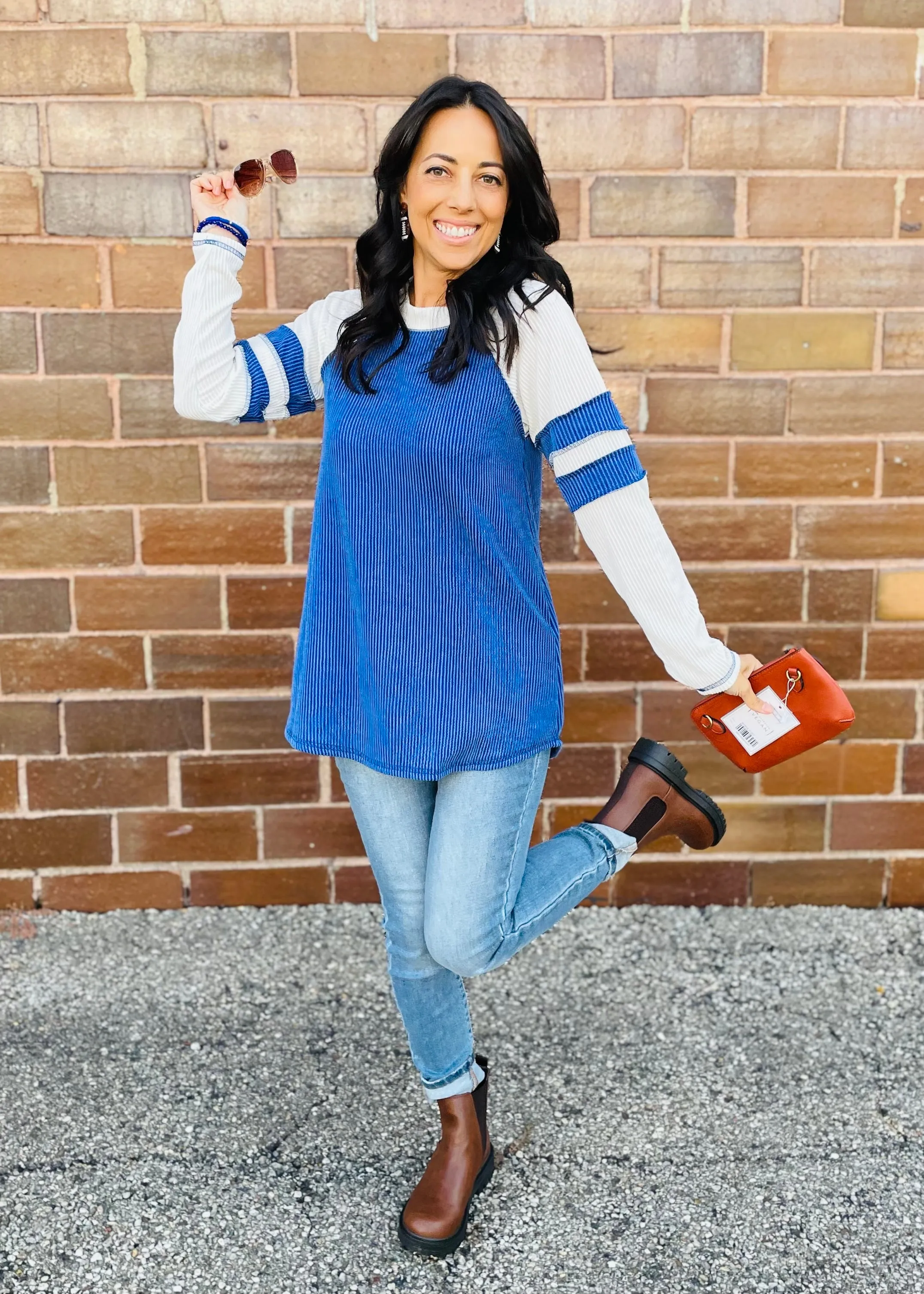 ROYAL BLUE VARSITY OVERSIZED RIBBED TOP