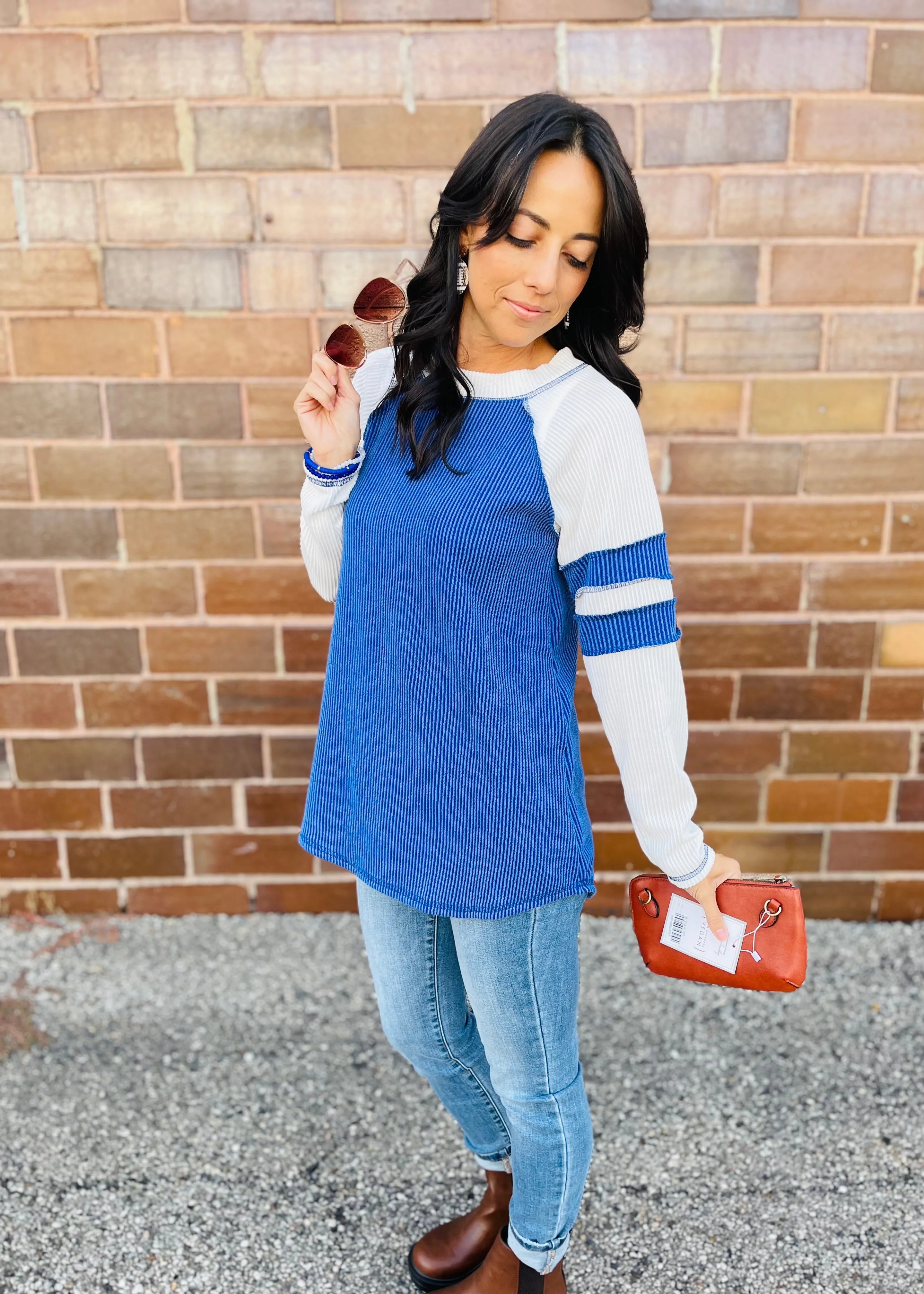 ROYAL BLUE VARSITY OVERSIZED RIBBED TOP